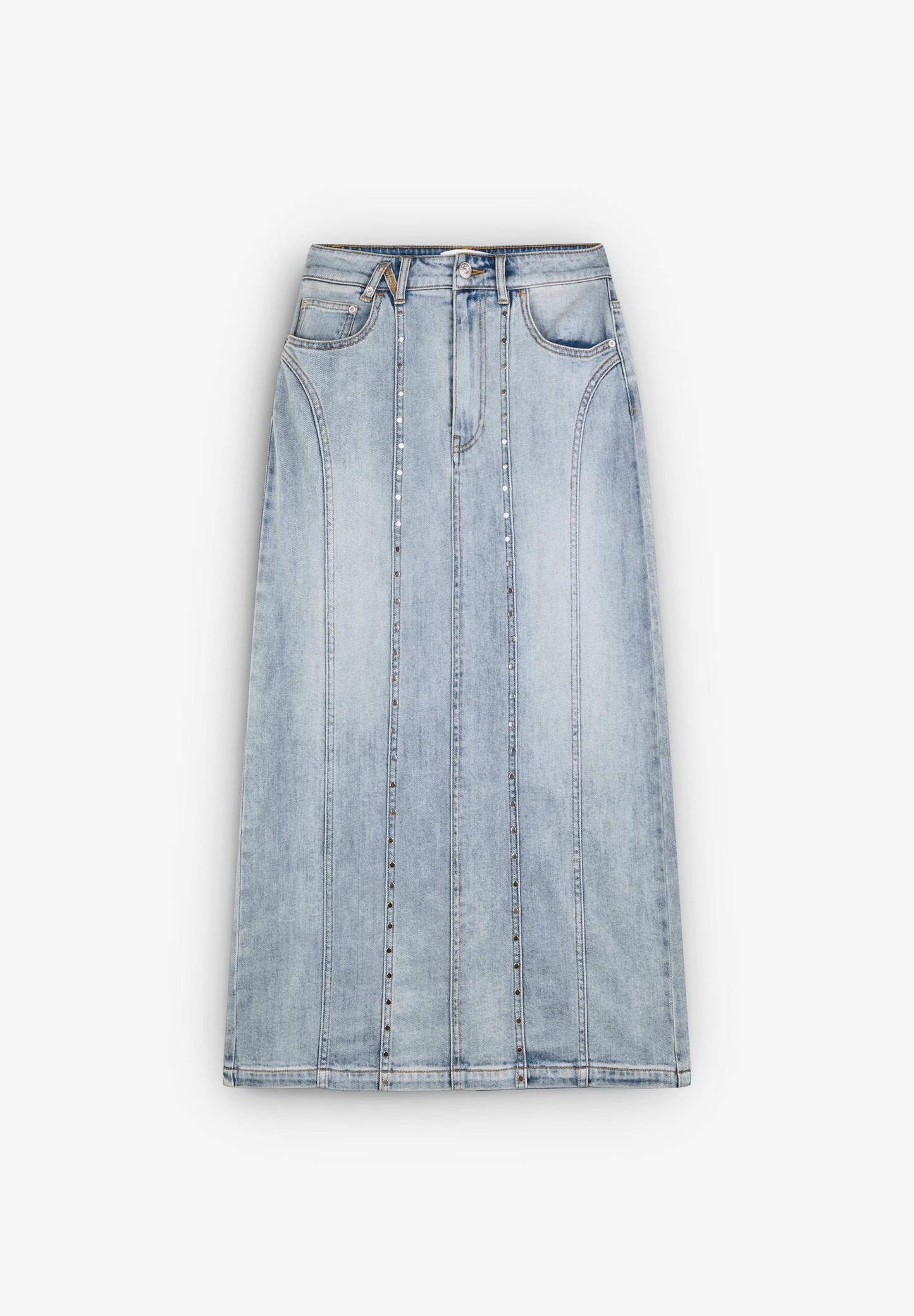 DENIM SKIRT WITH STUDS AND CONTRAST POCKET