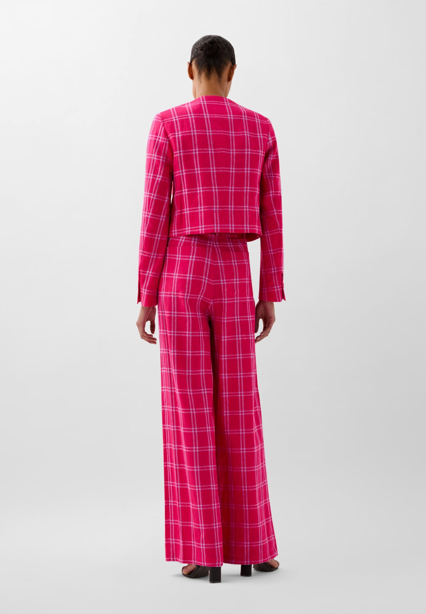 CHECKED LINEN TROUSERS WITH DARTS