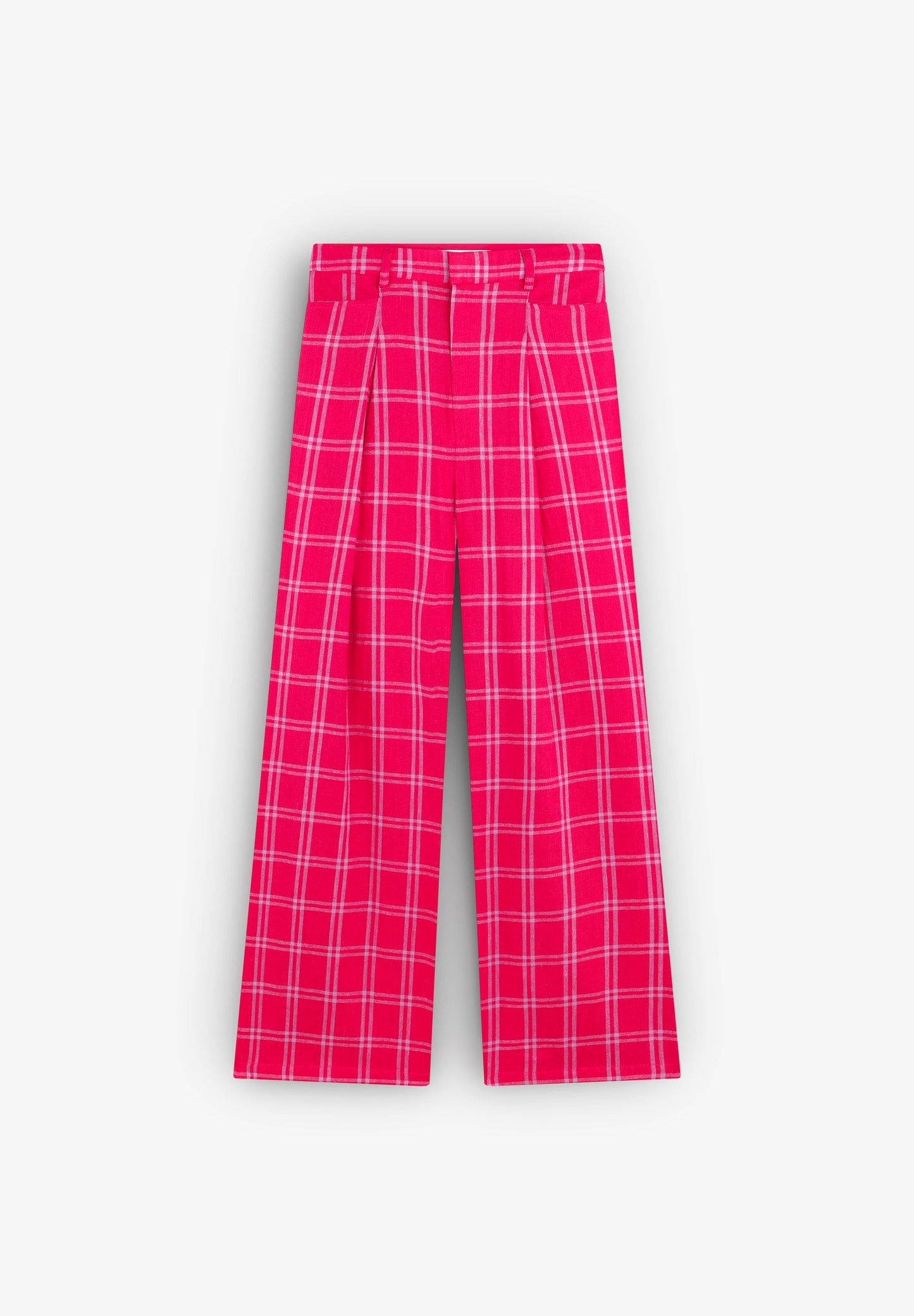 CHECKED LINEN TROUSERS WITH DARTS