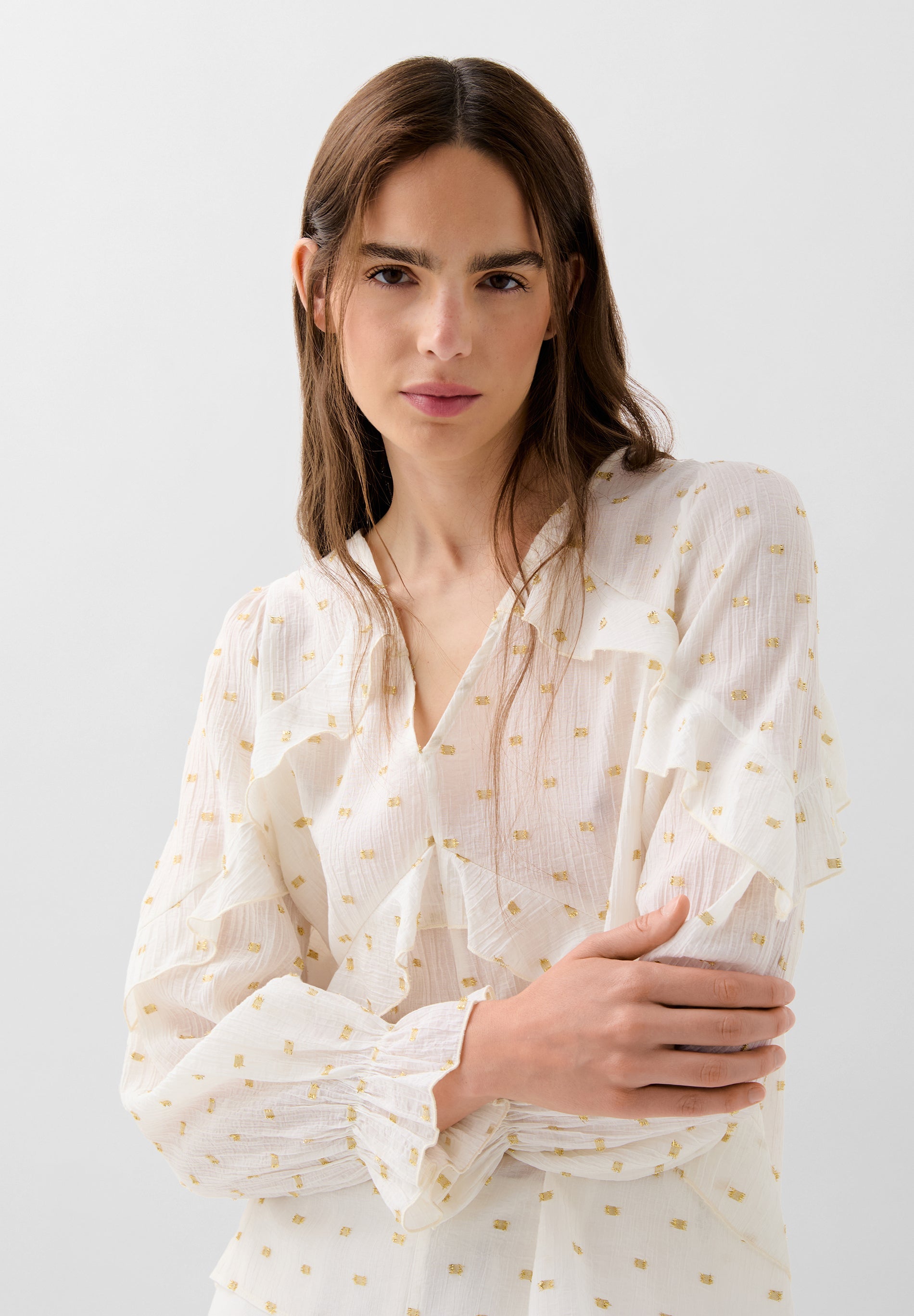 BLOUSE WITH LUREX FRILL DETAIL