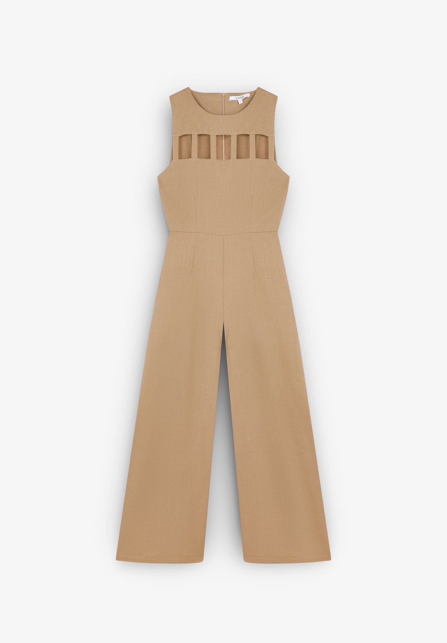 LINEN JUMPSUIT WITH SLIT NECKLINE