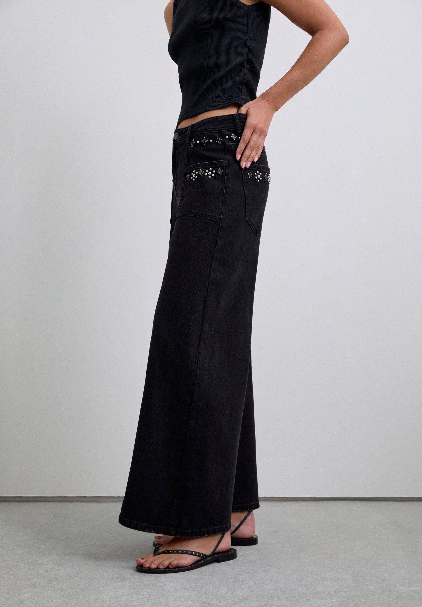 SC CULOTTE DENIM TROUSERS WITH STUDS