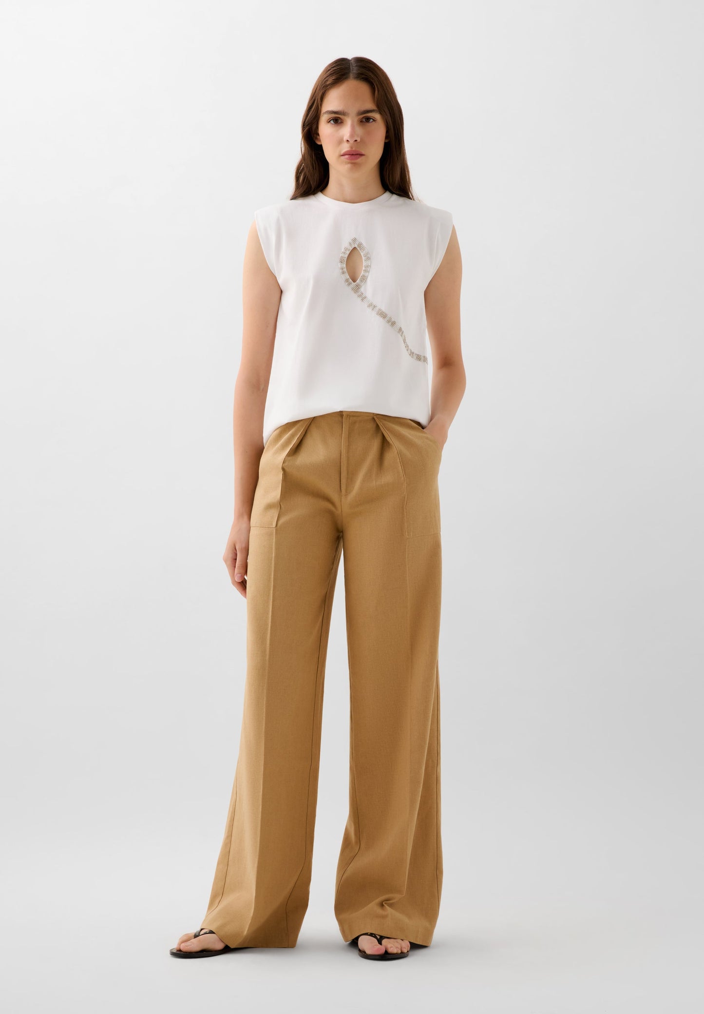 T-SHIRT WITH BEADED SLIT DETAIL