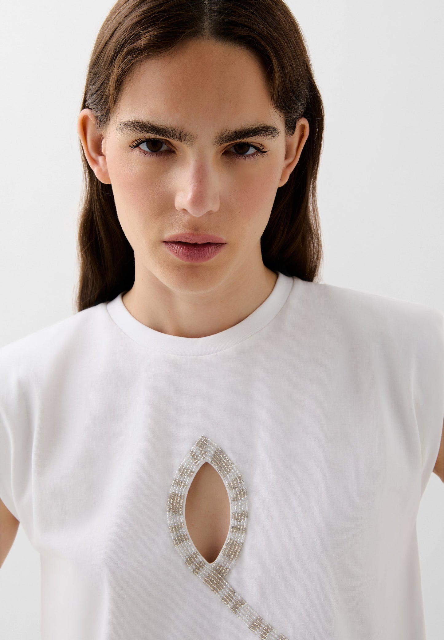 T-SHIRT WITH BEADED SLIT DETAIL