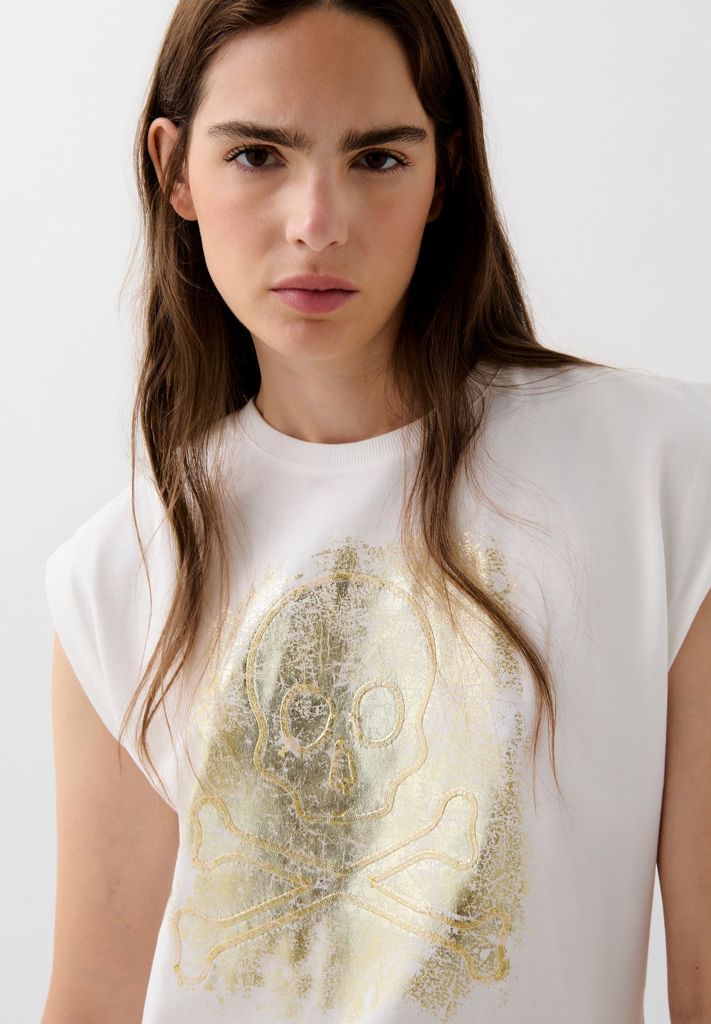 METALLIC SKULL PRINT T-SHIRT