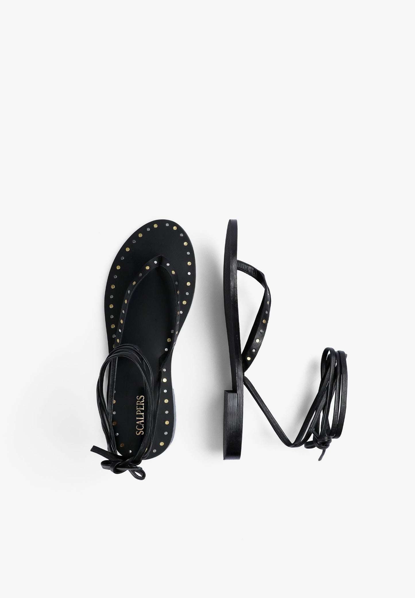 100% LEATHER LACE-UP SANDALS