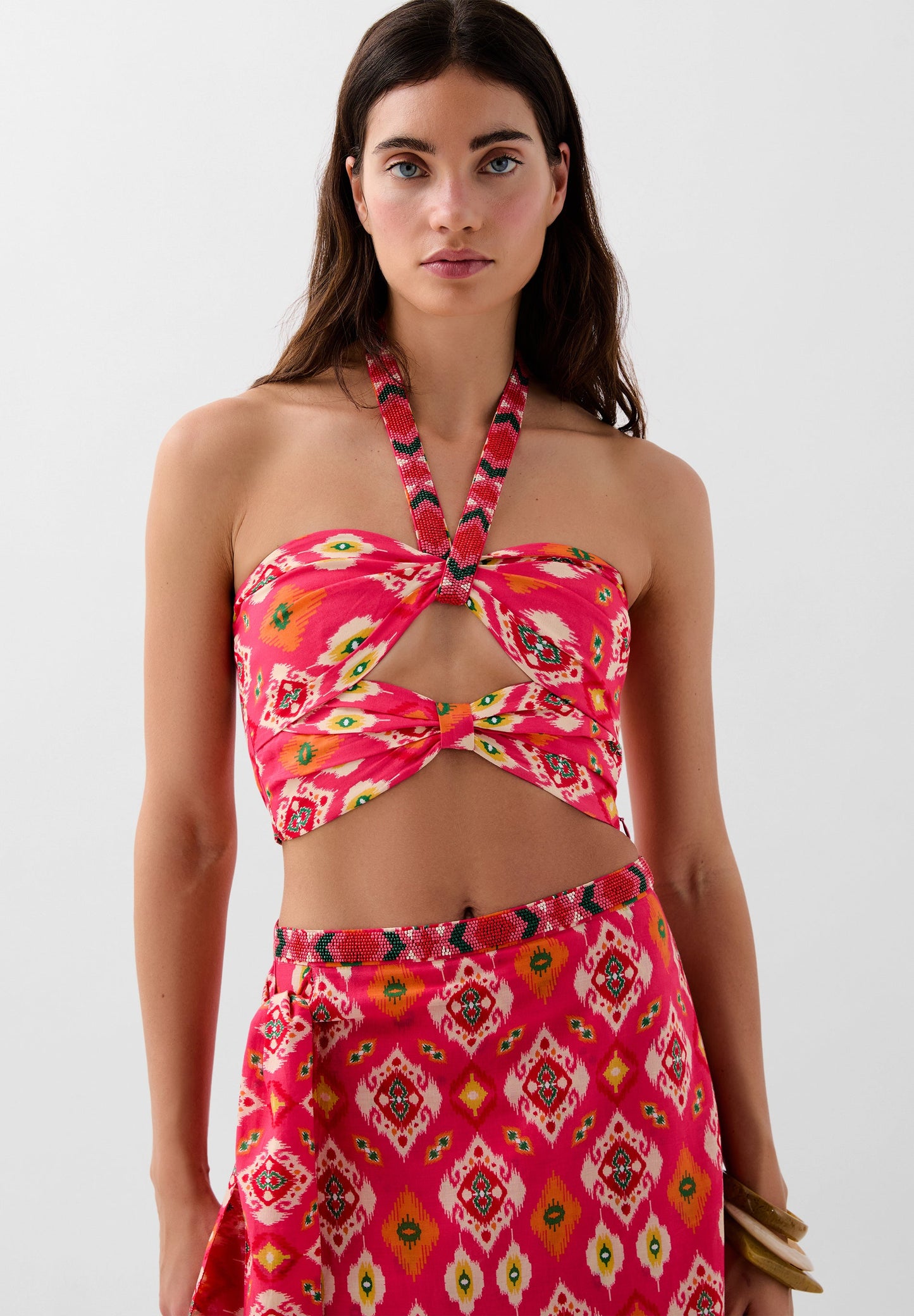 BEADED ETHNIC PRINT TOP