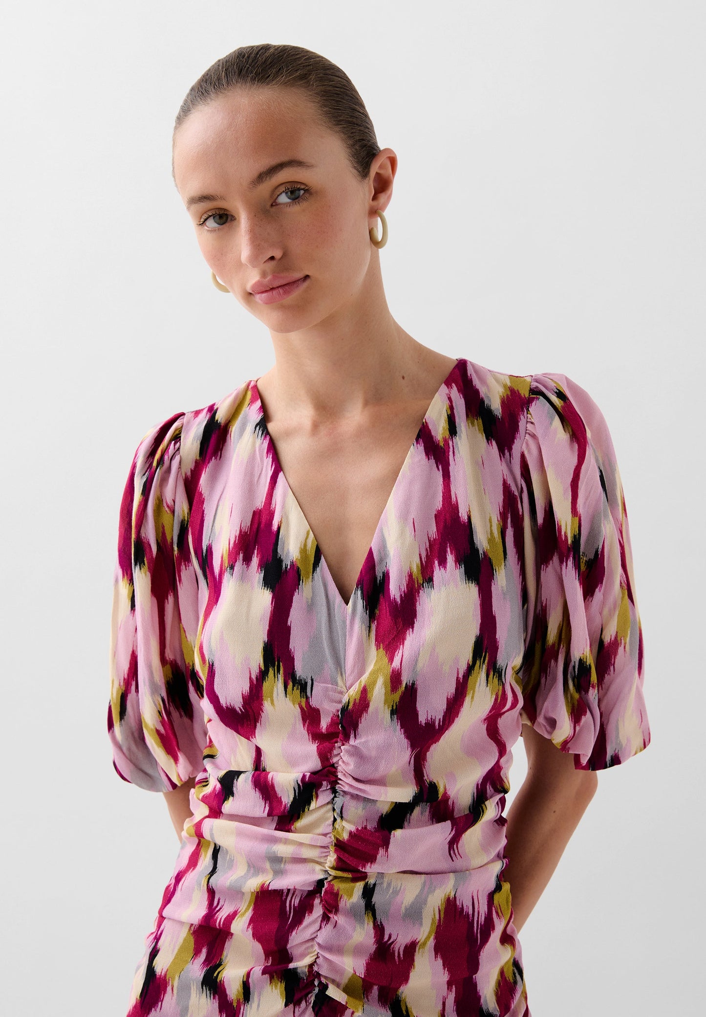 PRINTED MINI DRESS WITH RUFFLES
