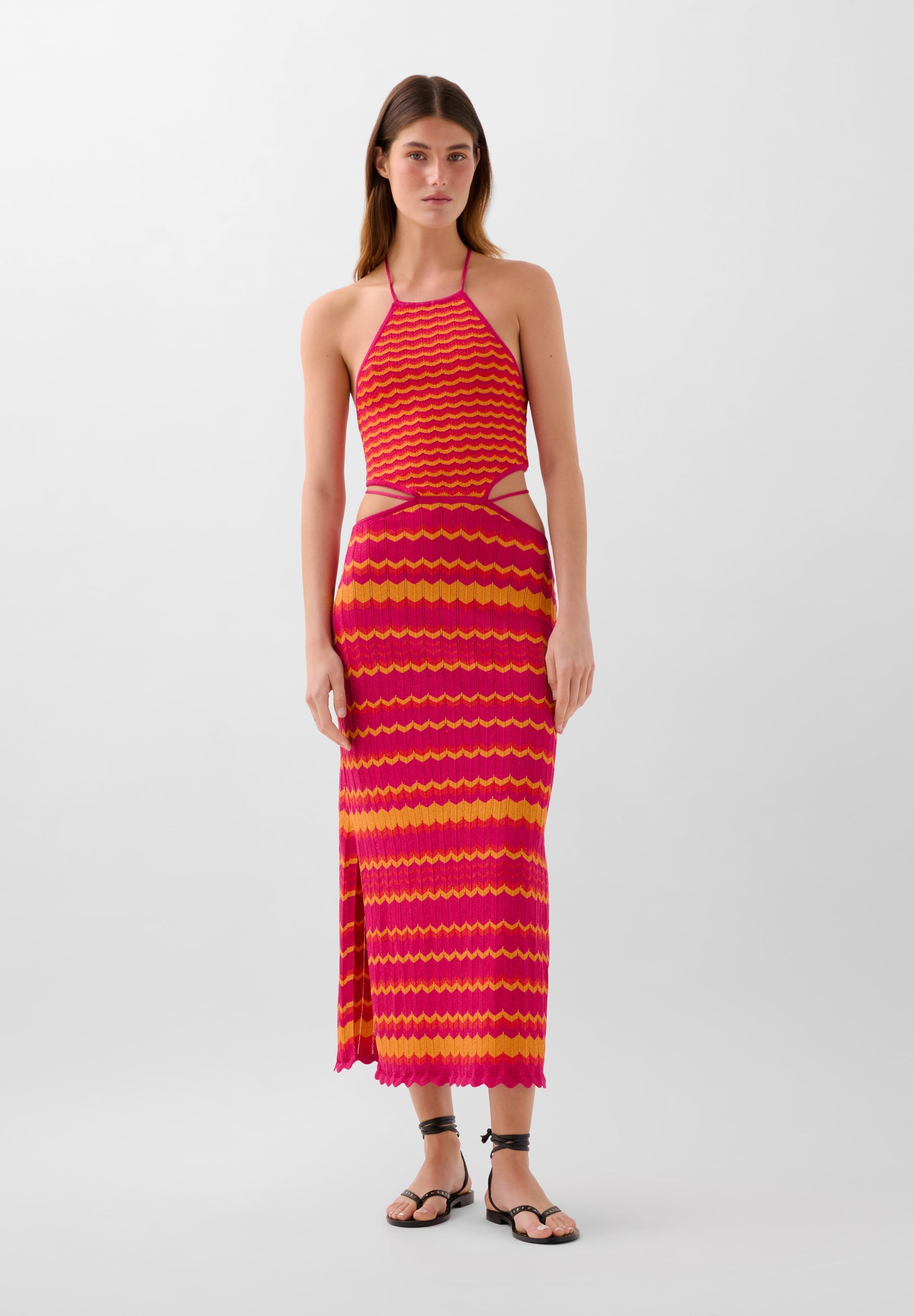 TWO-TONE KNIT DRESS WITH SLITS