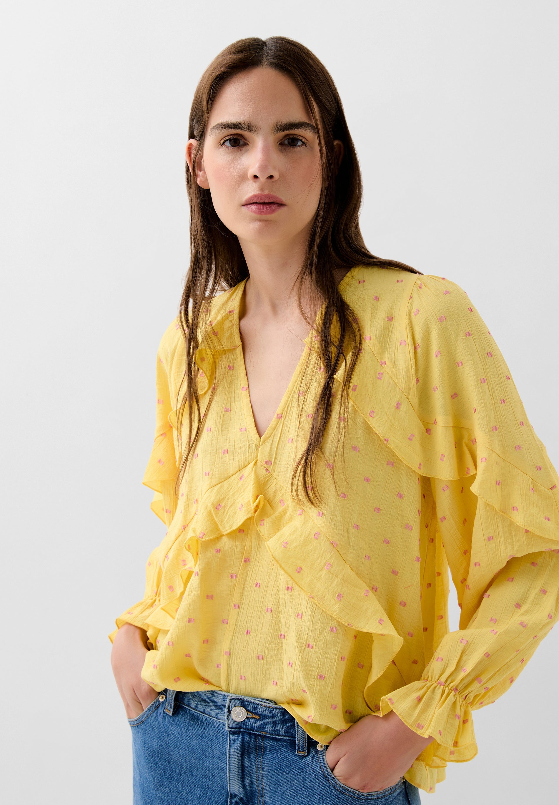 BLOUSE WITH LUREX FRILL DETAIL