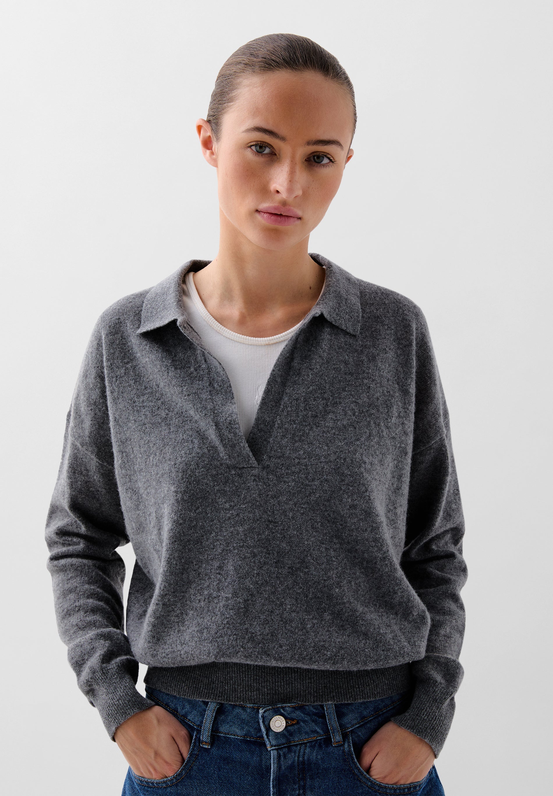 WOOL BLEND POLO SHIRT-STYLE SWEATER