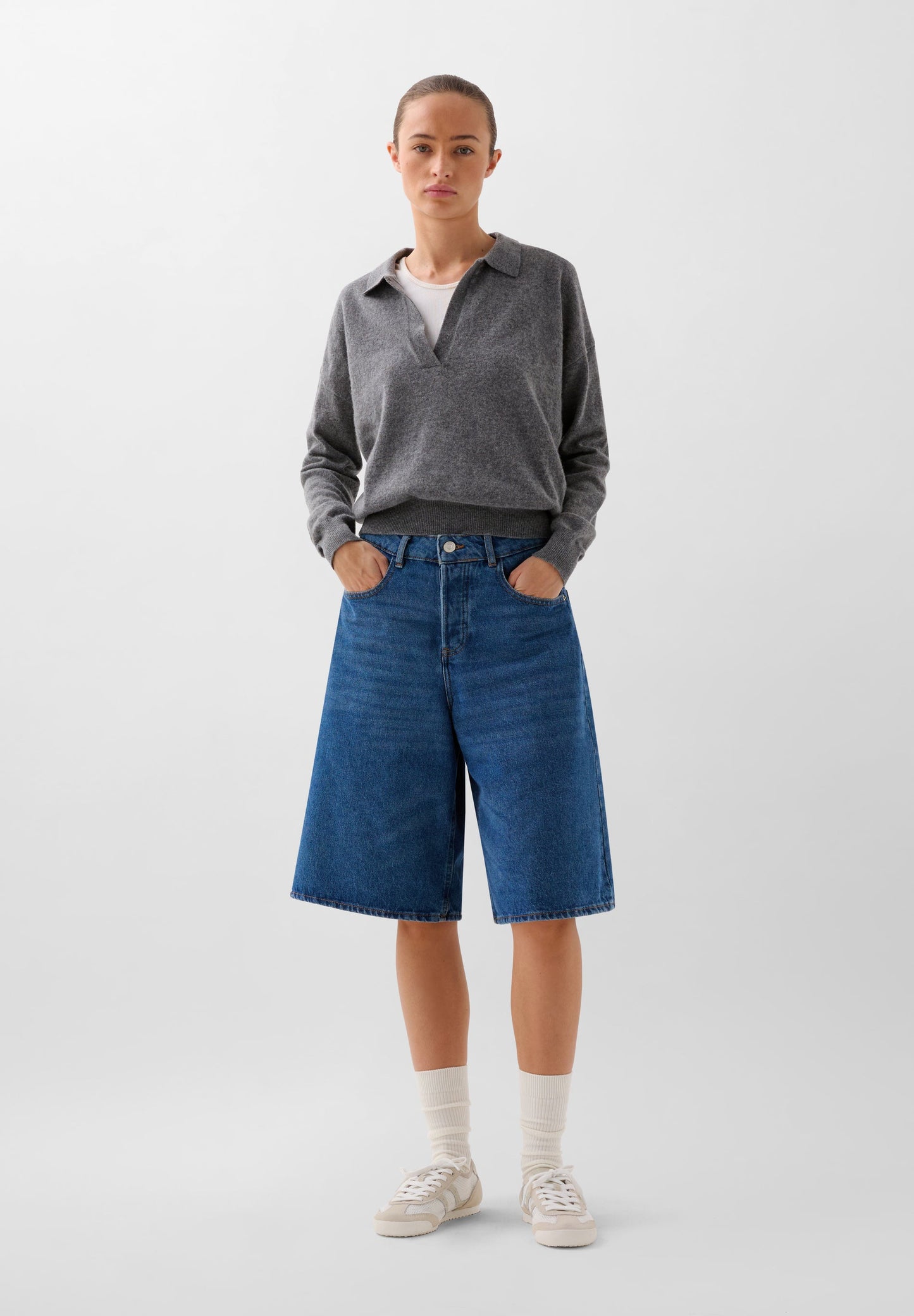 WOOL BLEND POLO SHIRT-STYLE SWEATER