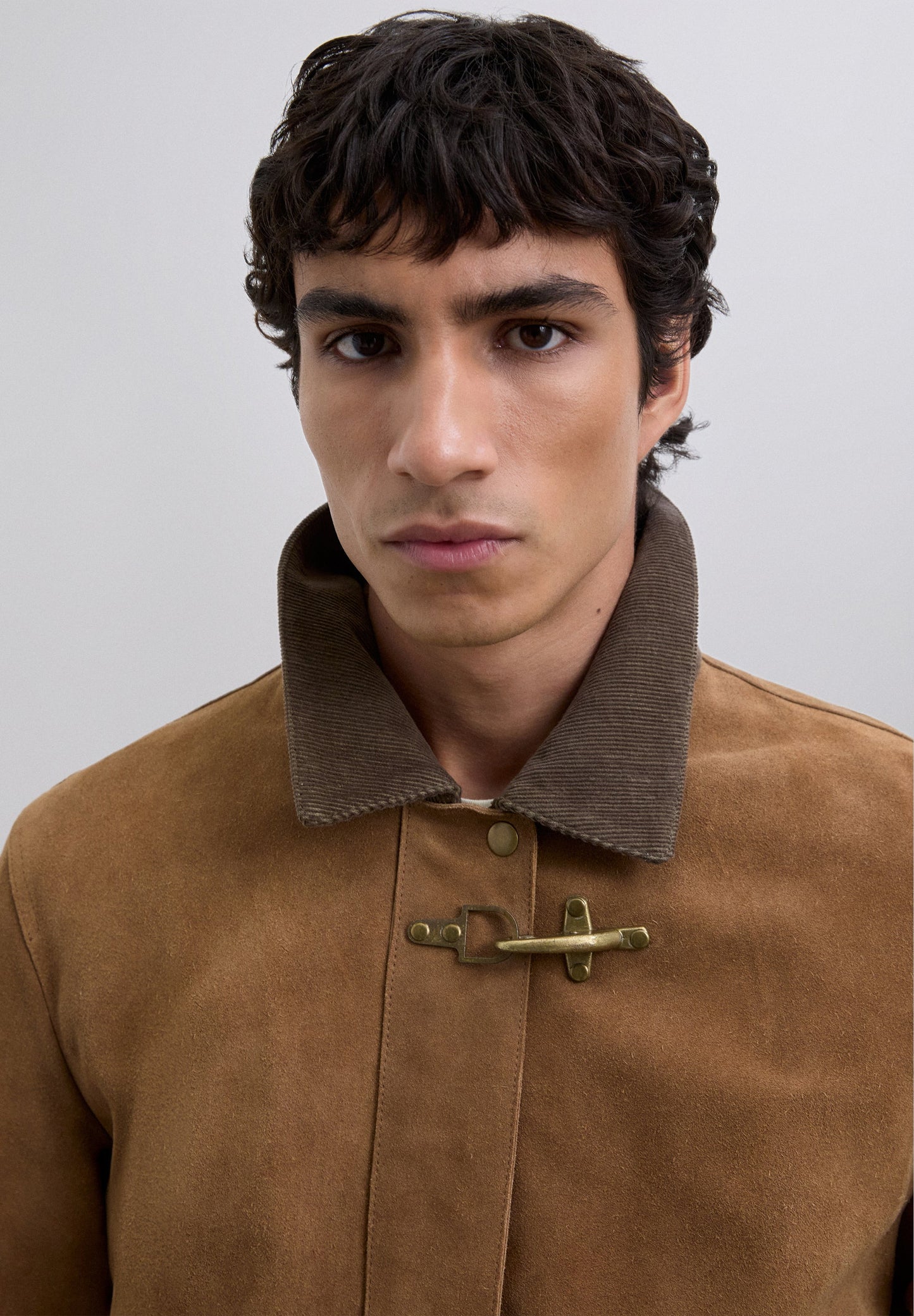 LEATHER JACKET WITH CORDUROY COLLAR