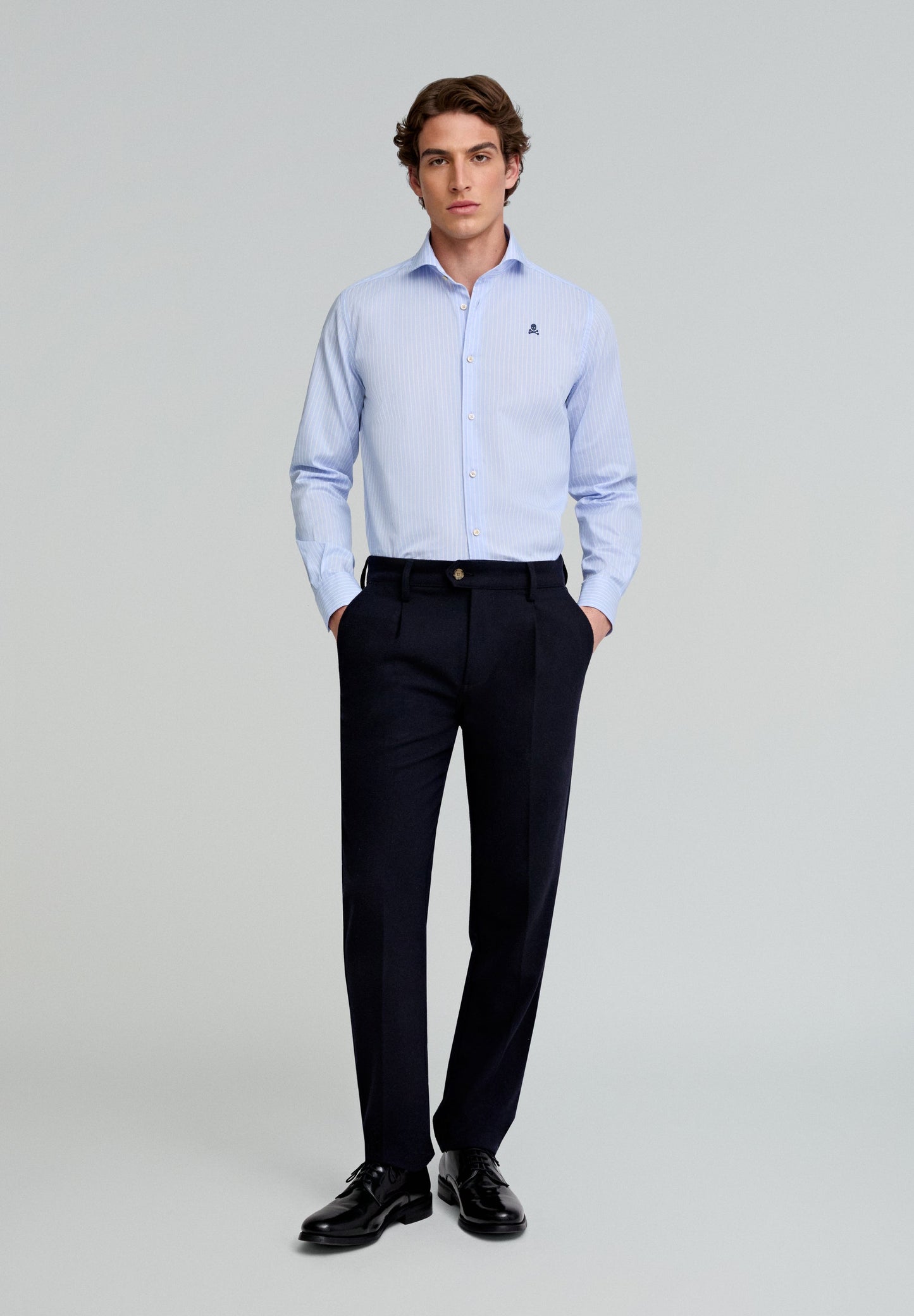 CONTRAST SKULL STRIPED FORMAL SHIRT