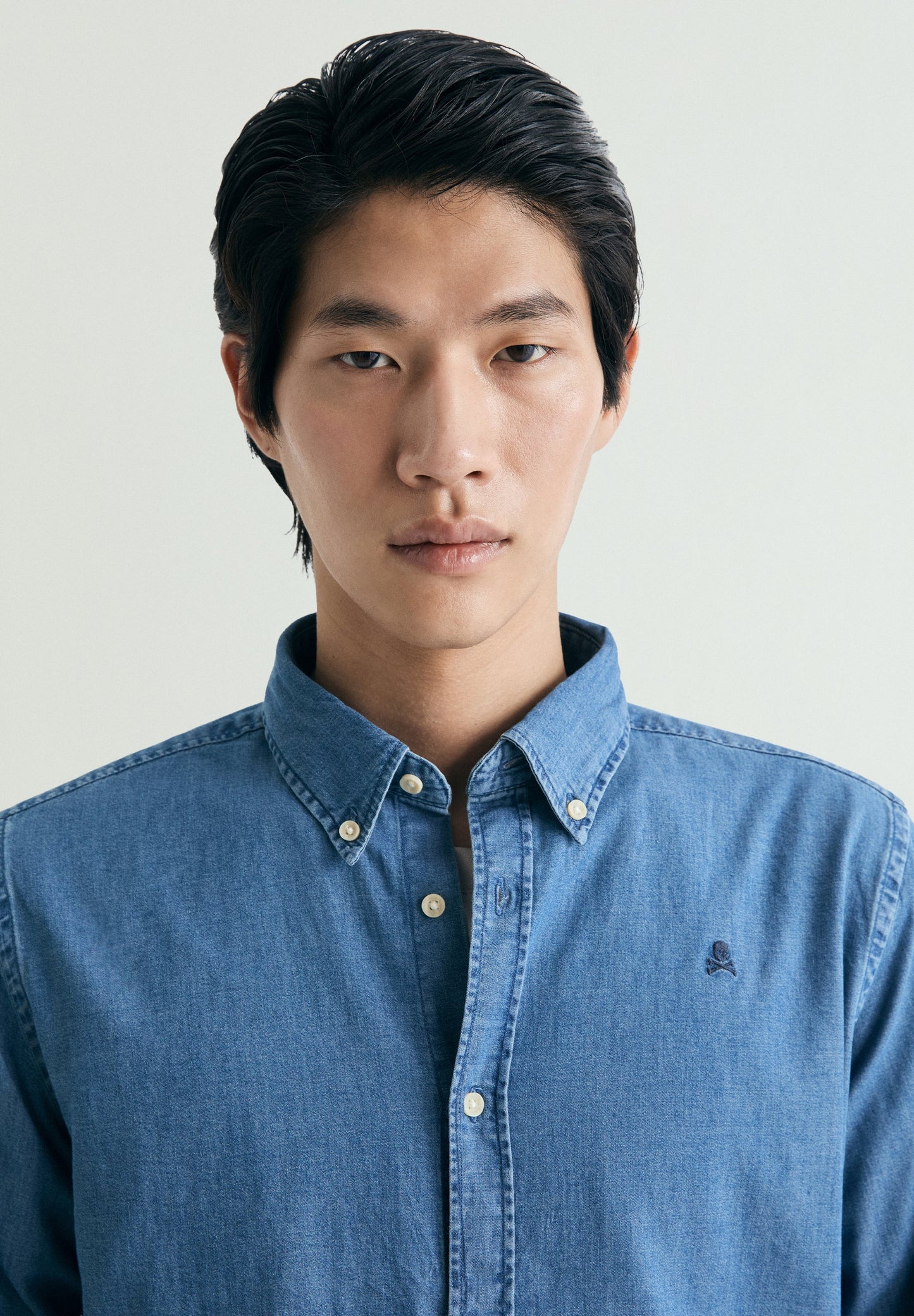 DENIM SHIRT WITH CONTRAST EMBROIDERY