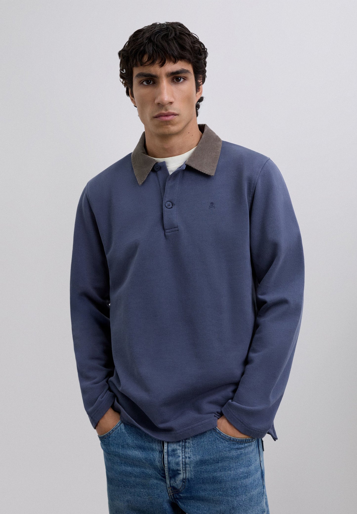 EMBROIDERED POLO SHIRT WITH CORDUROY COLLAR