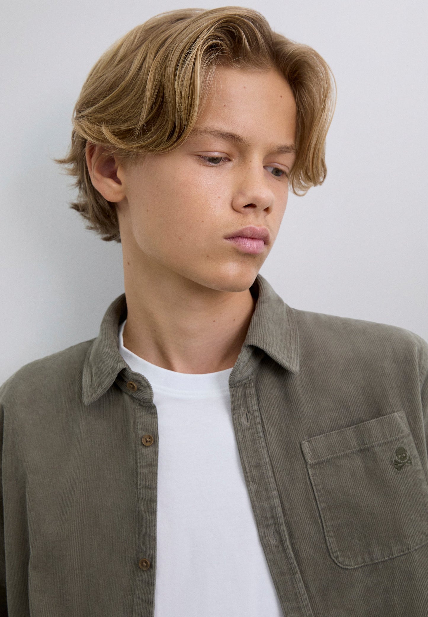 CORDUROY SHIRT WITH EMBROIDERED SKULL