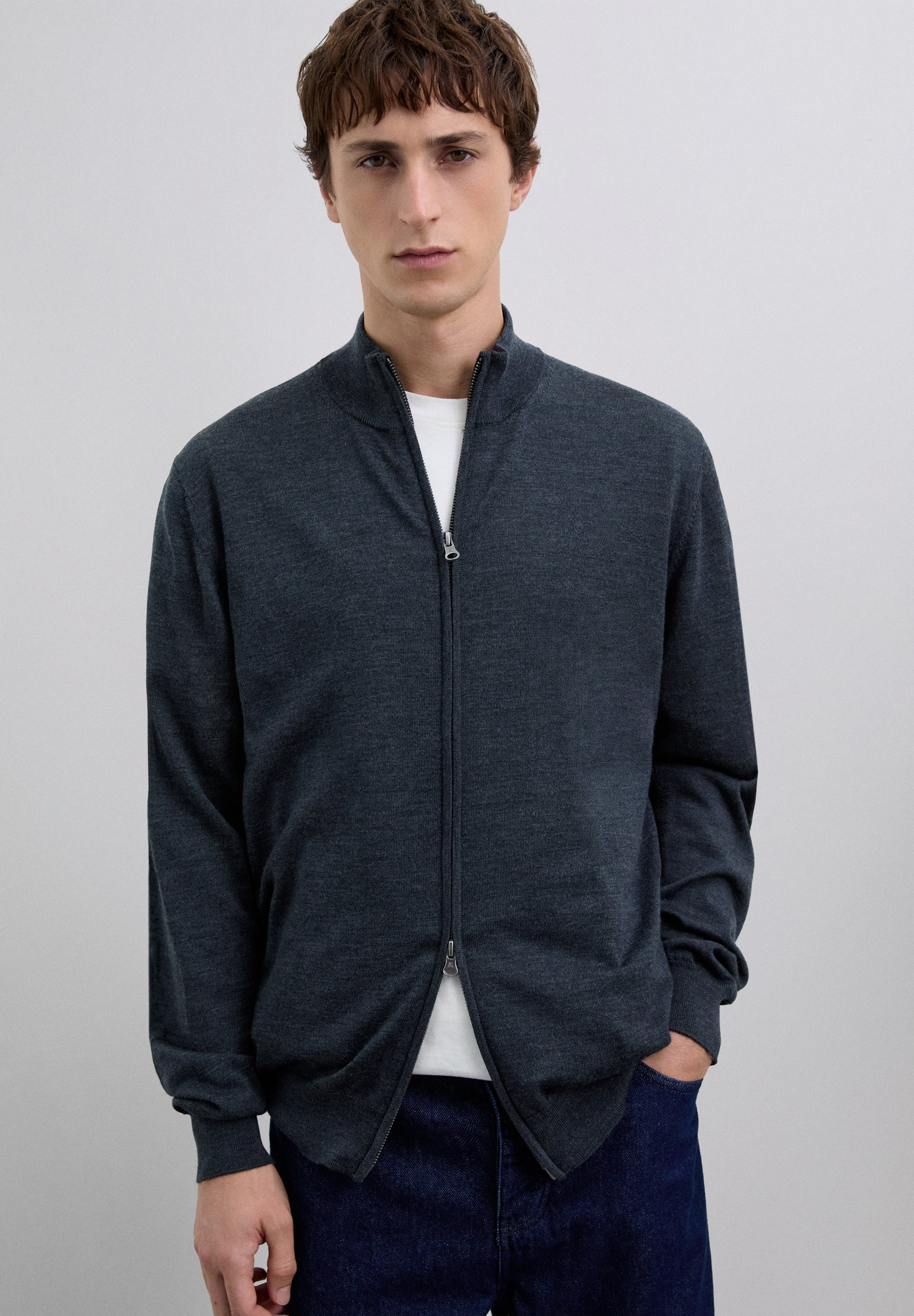 MERINO WOOL ZIP-UP CARDIGAN