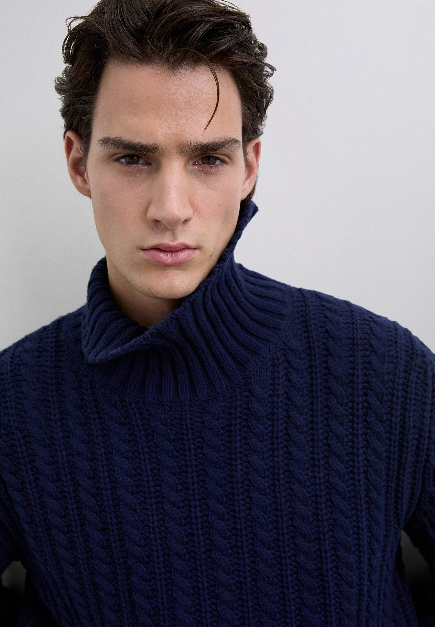 SWEATER WITH BRAIDED HIGH COLLAR