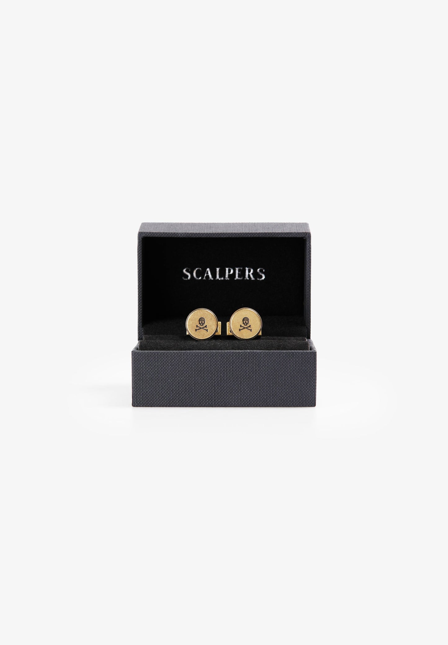 ENGRAVED SKULL BRASS CUFFLINKS