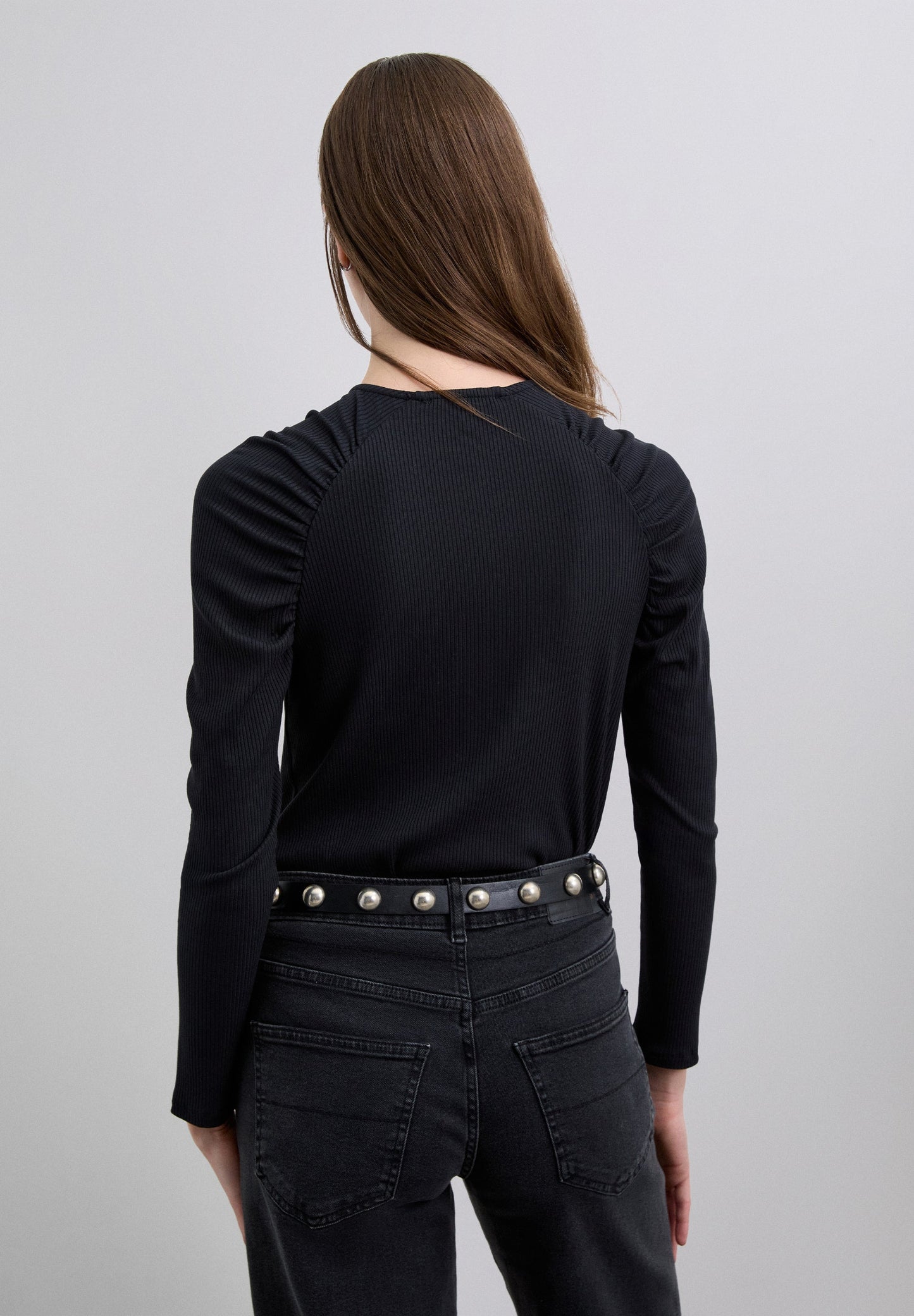 RIBBED T-SHIRT WITH GATHERED SHOULDER DETAIL