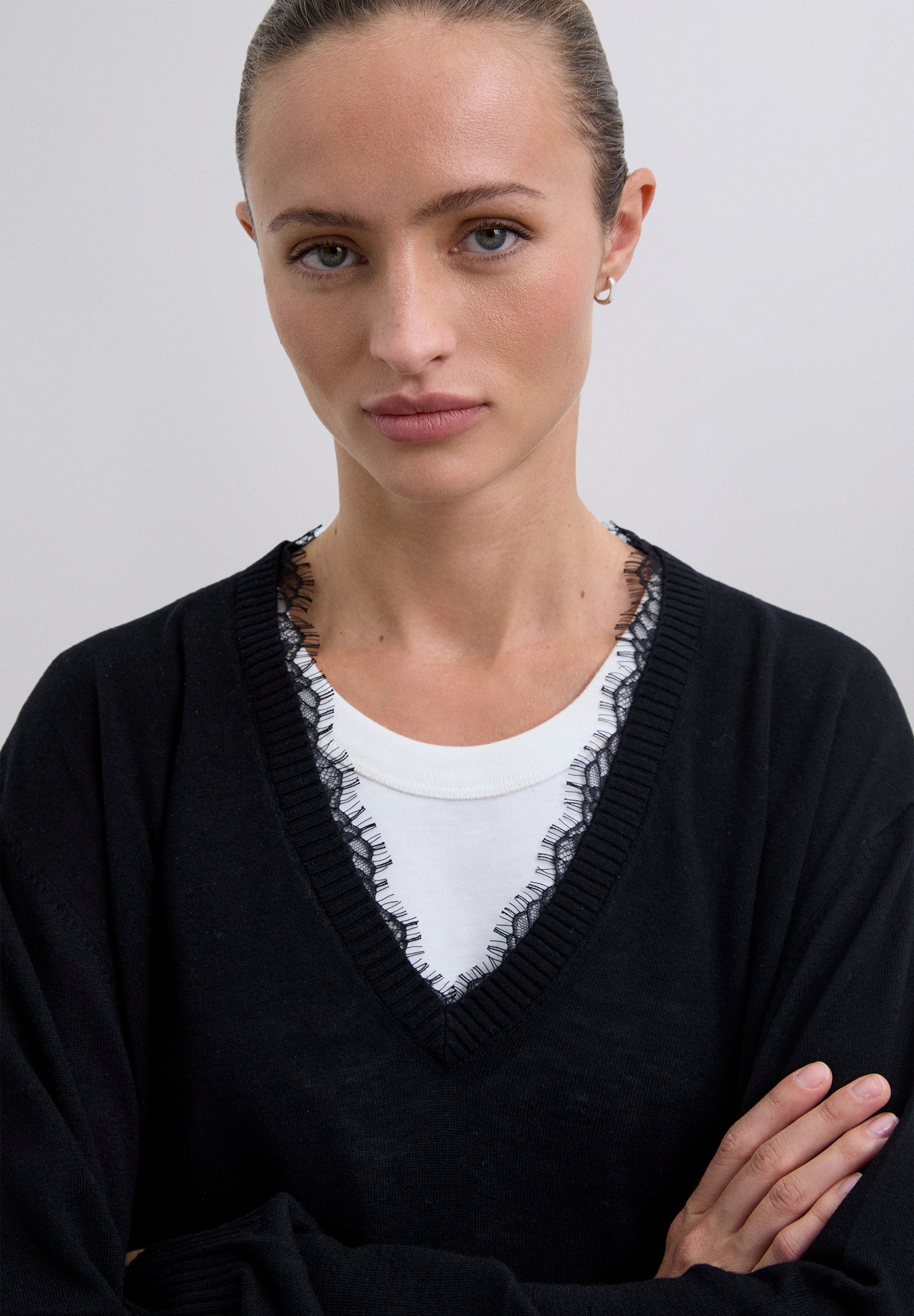 V-NECK SWEATER WITH LACE