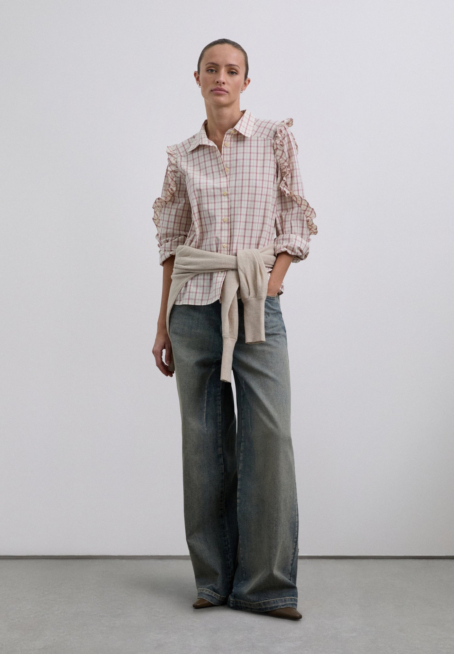 OXFORD CHECK SHIRT WITH GATHERED DETAILS