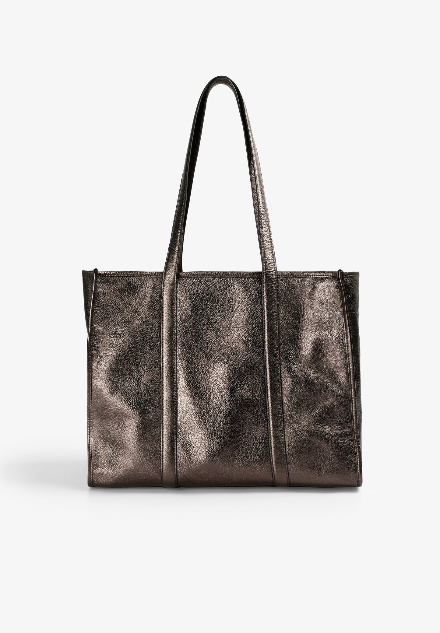 LEATHER AND METALLIC TOTE BAG