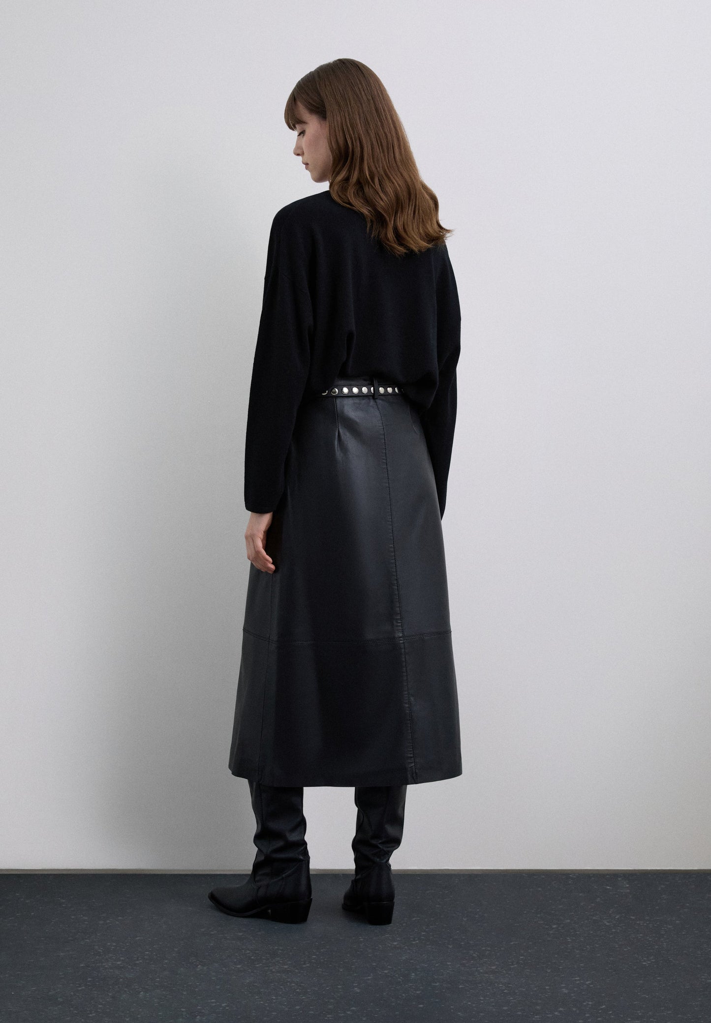 LEATHER MIDI SKIRT