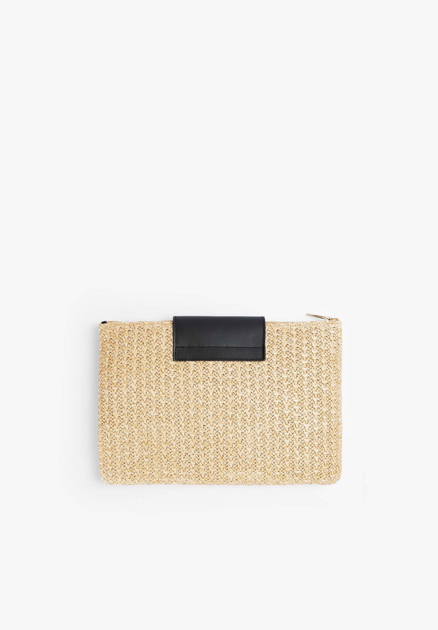 RAFFIA CLUTCH WITH LEATHER DETAILS