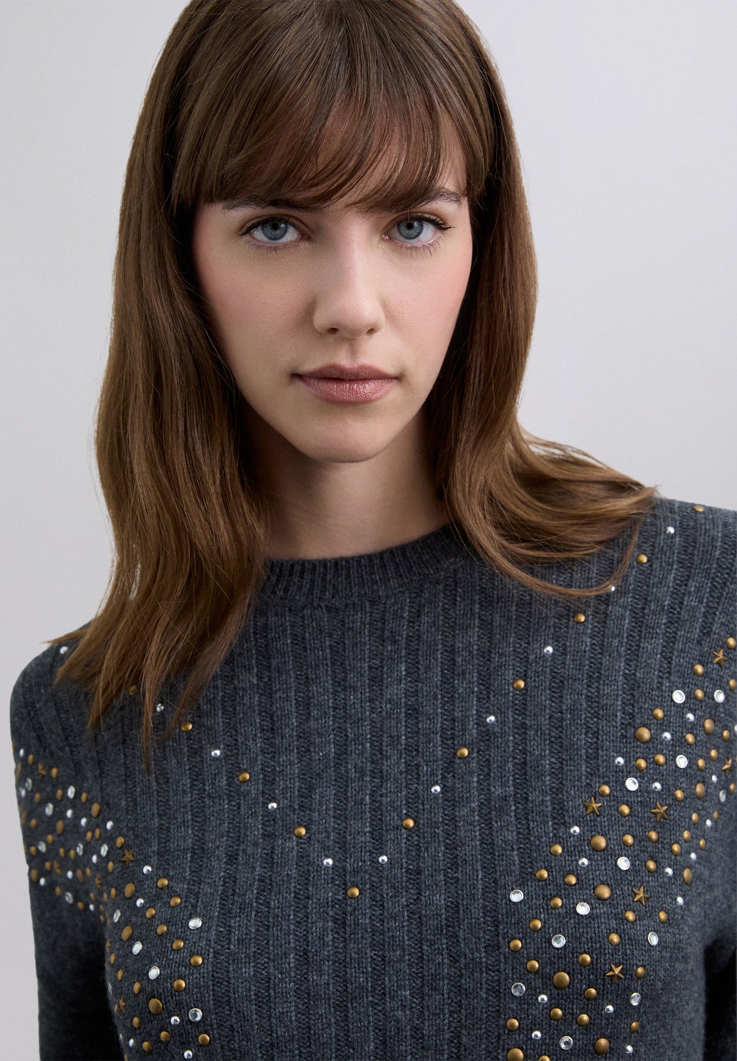 STUDDED RIB KNIT SWEATER