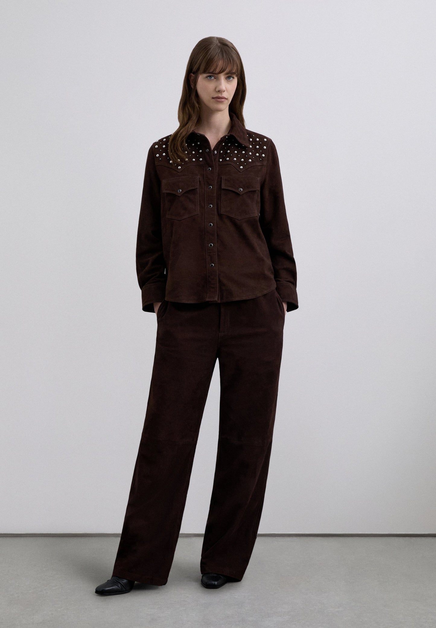 SUEDE SHIRT WITH STUDS