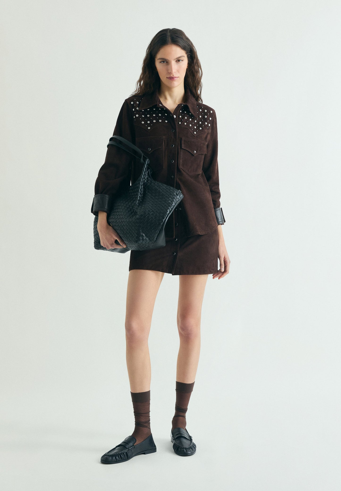 SUEDE SHIRT WITH STUDS