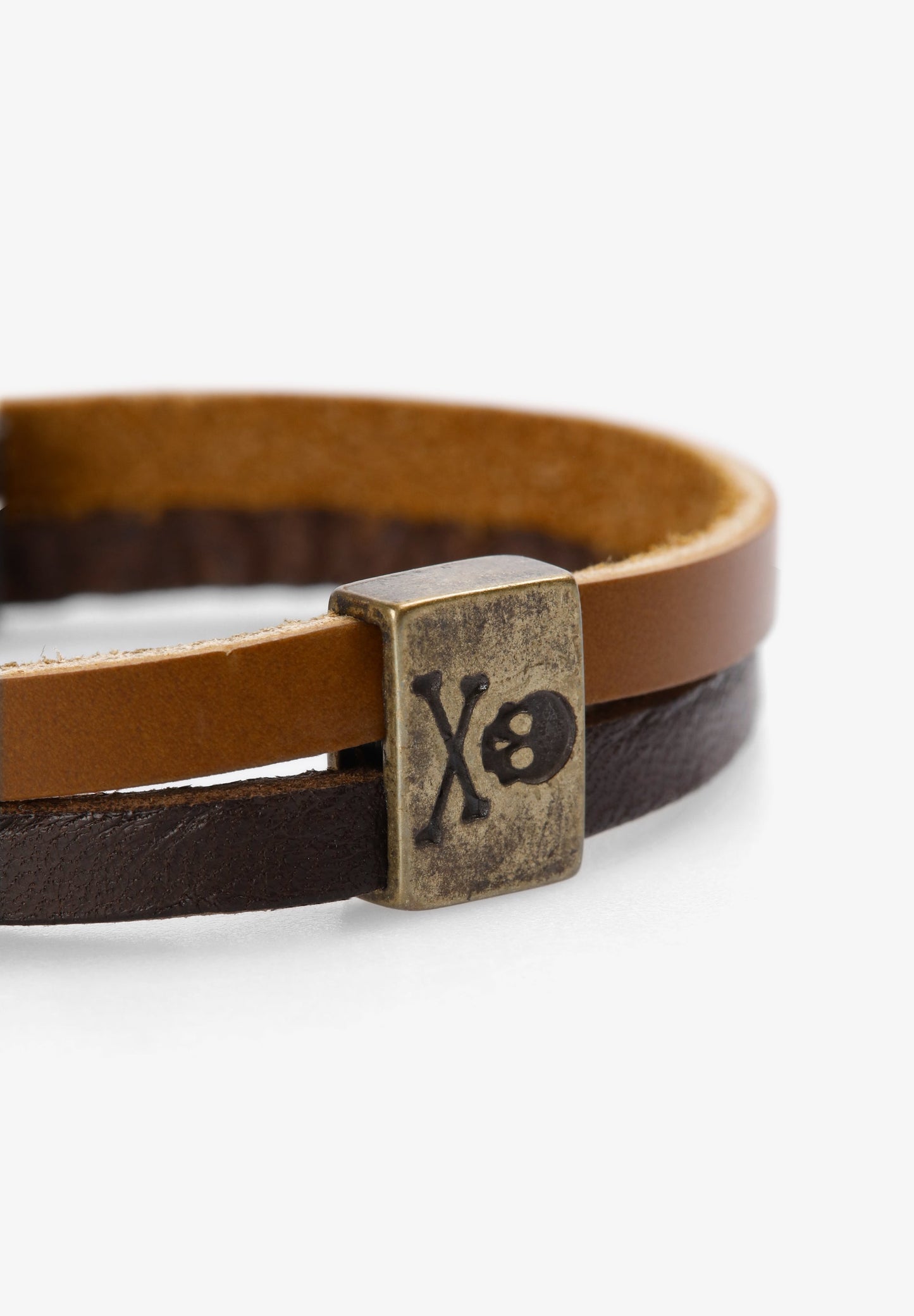 DOUBLE LEATHER BRACELET WITH SKULL