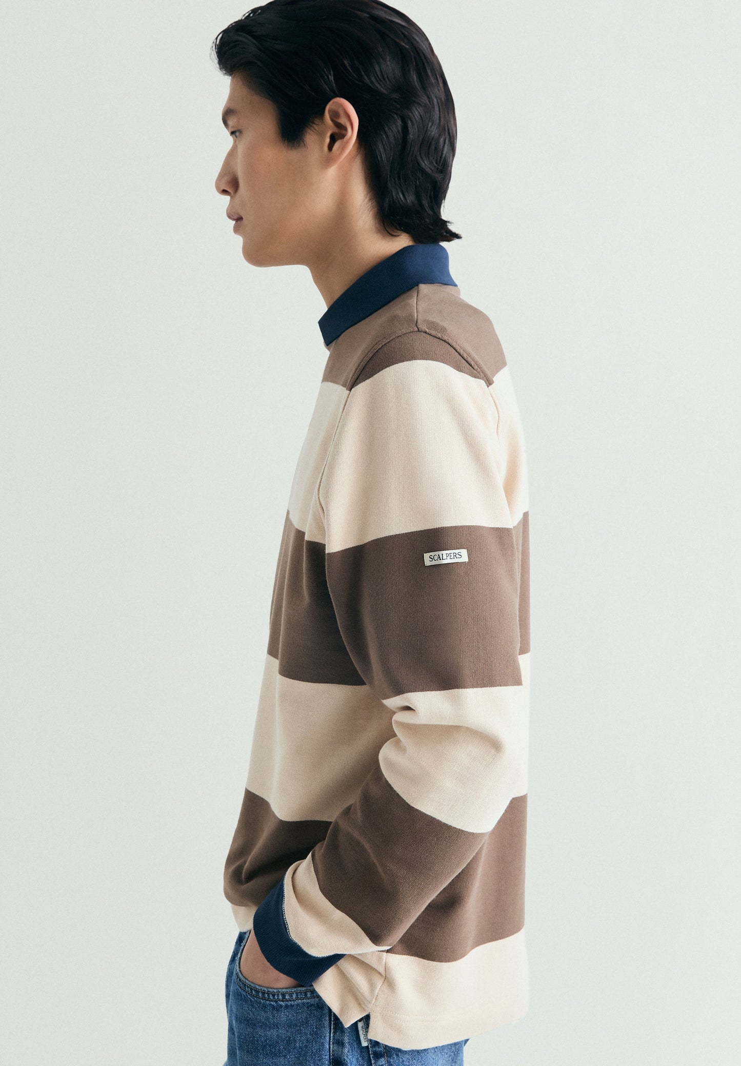 STRIPED SWEATSHIRT WITH CONTRAST COLLAR