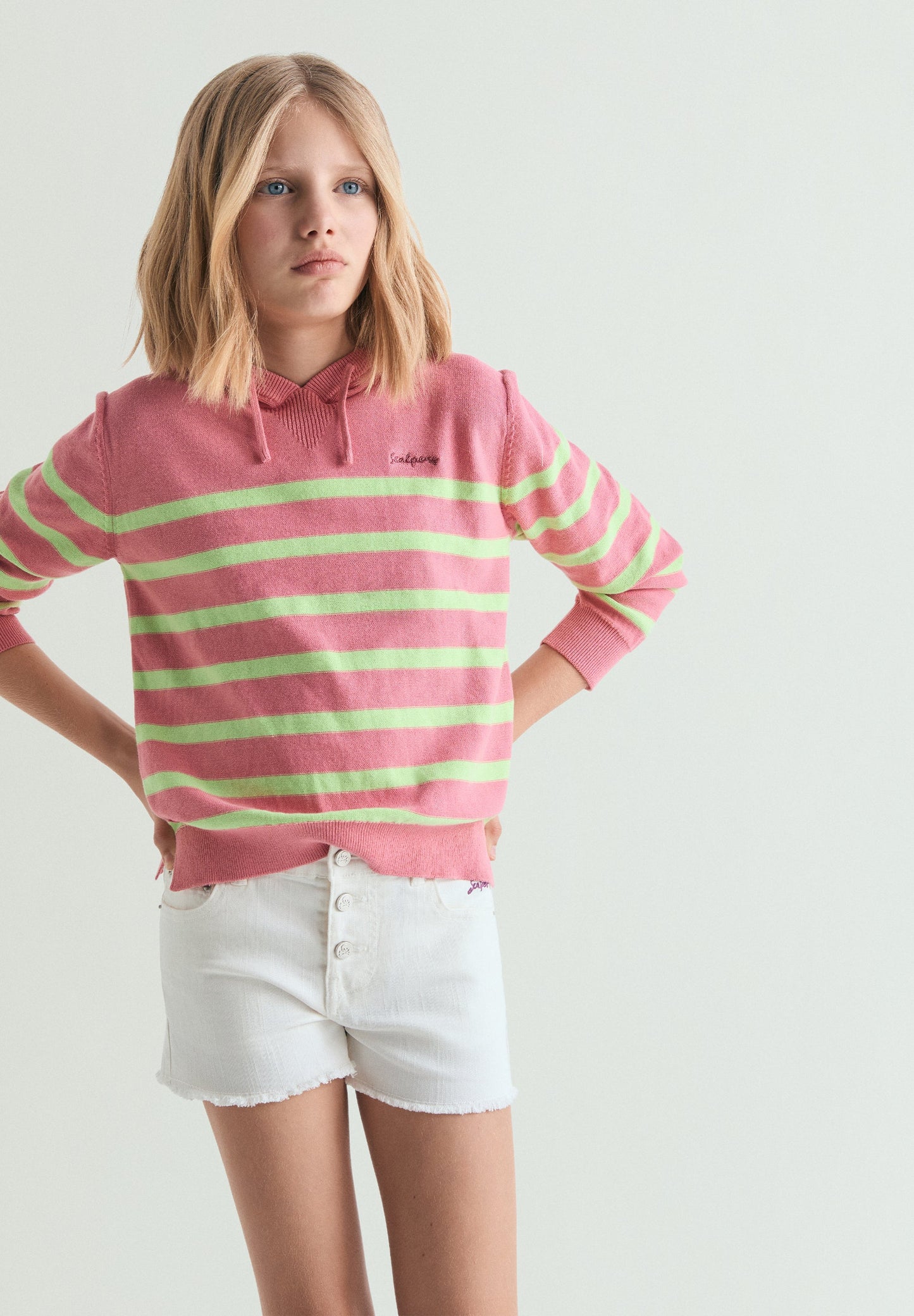 FINE KNIT STRIPED HOODIE