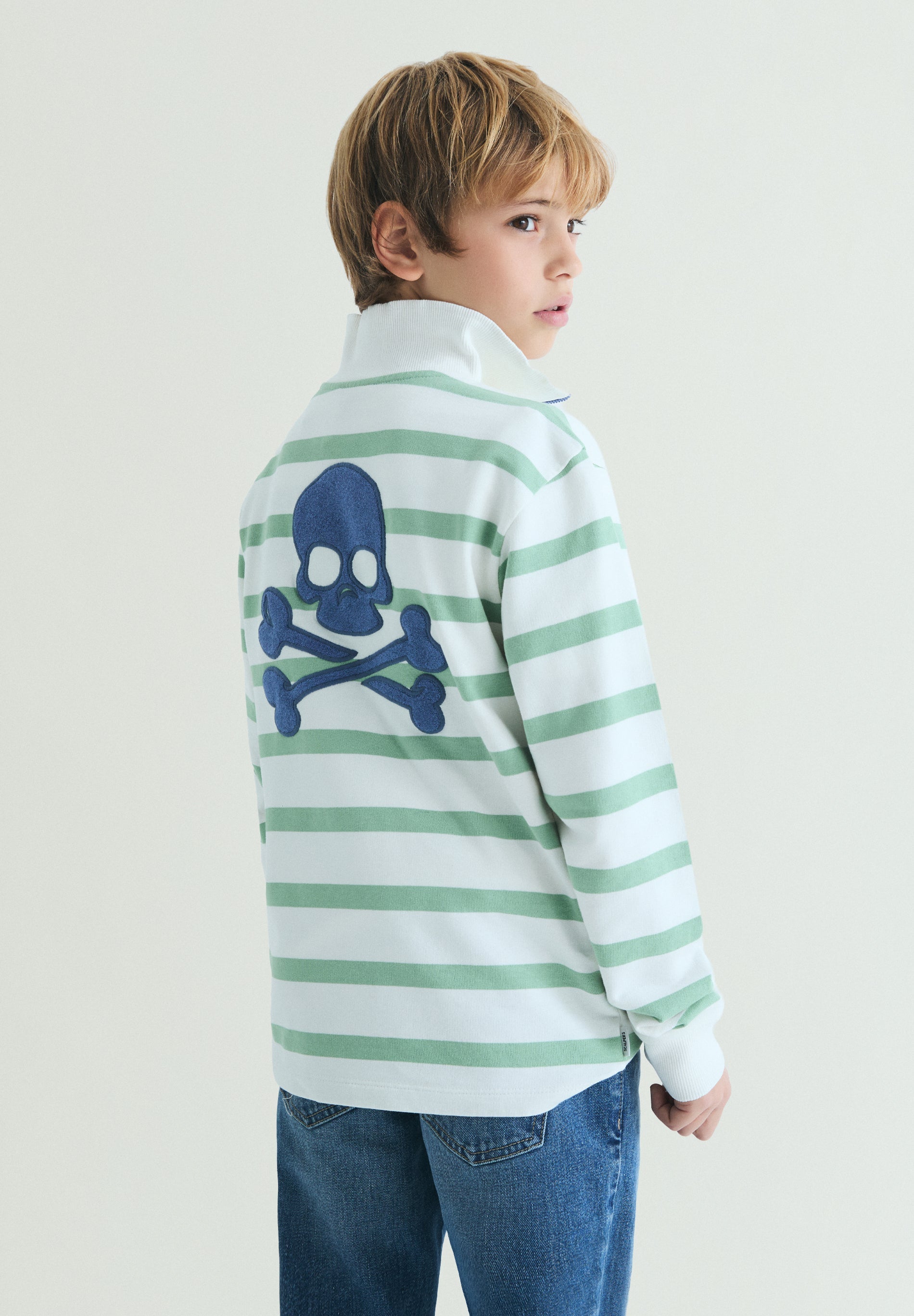 STRIPED SWEATSHIRT WITH POLO SHIRT COLLAR