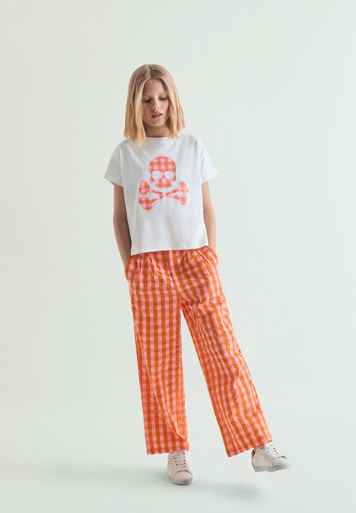 GINGHAM SKULL T-SHIRT