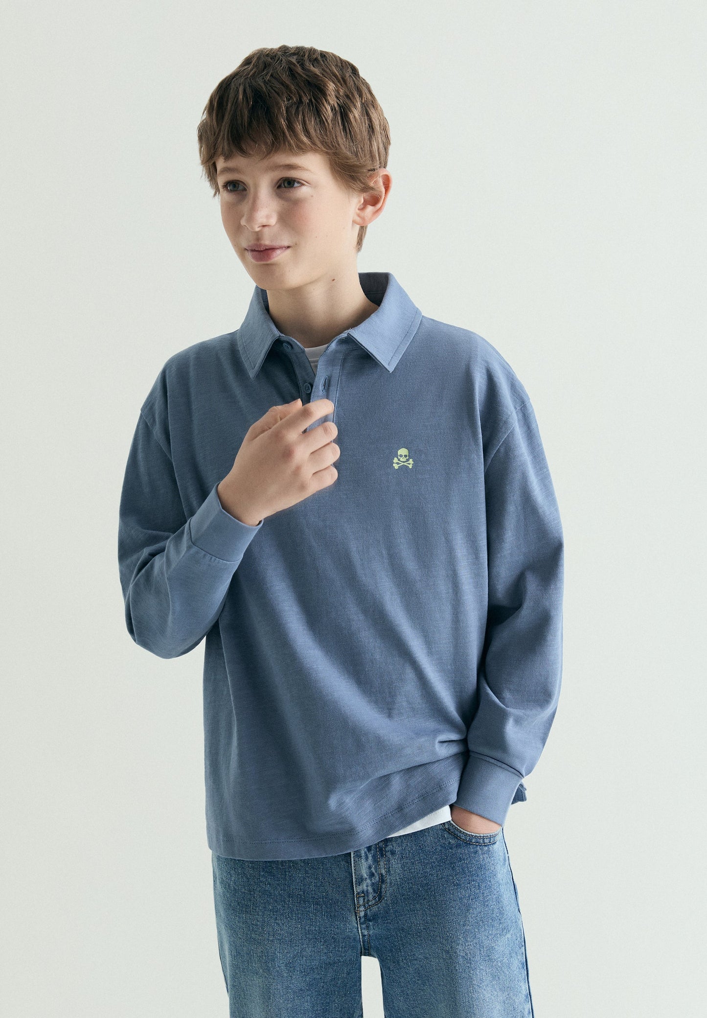 LONG SLEEVE POLO SHIRT WITH CONTRAST PRINT