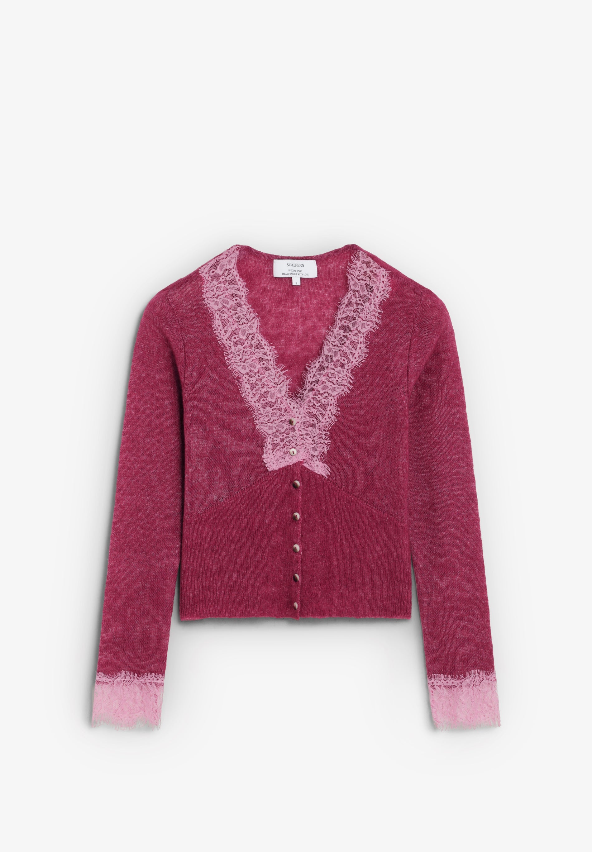 LACE TRIM KNIT CARDIGAN