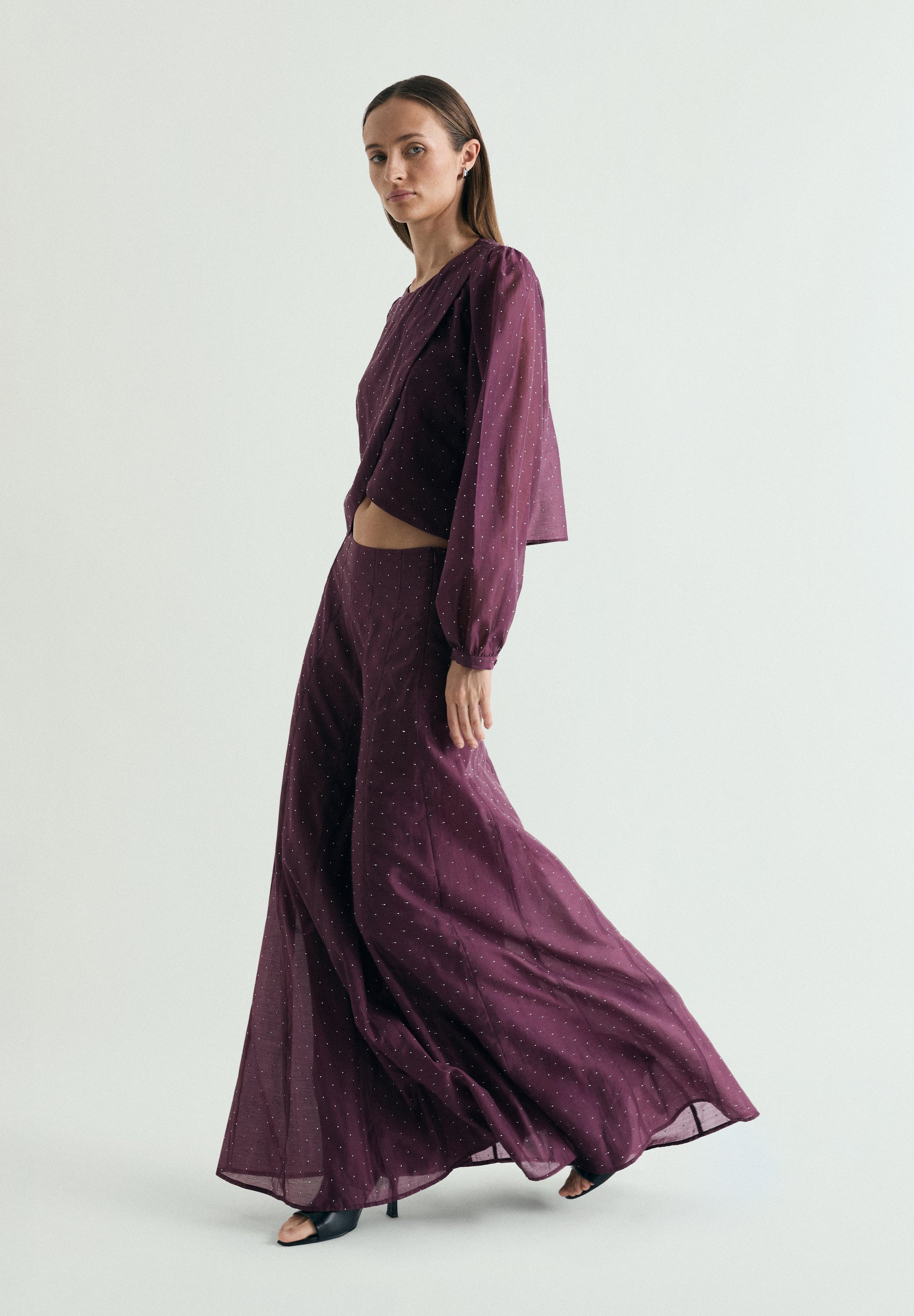 SATIN SKIRT WITH RHINESTONES
