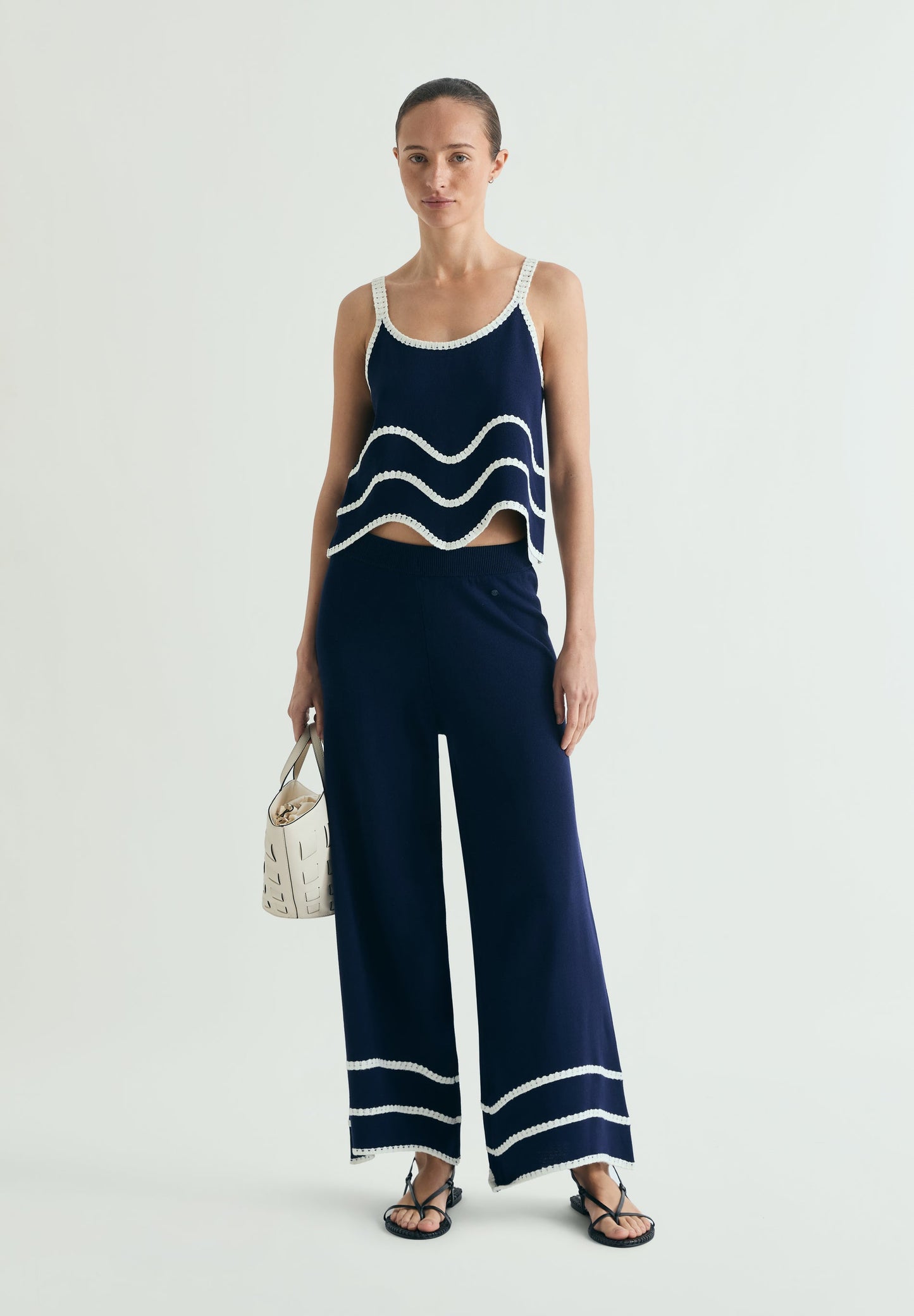 CONTRAST FINE KNIT TROUSERS