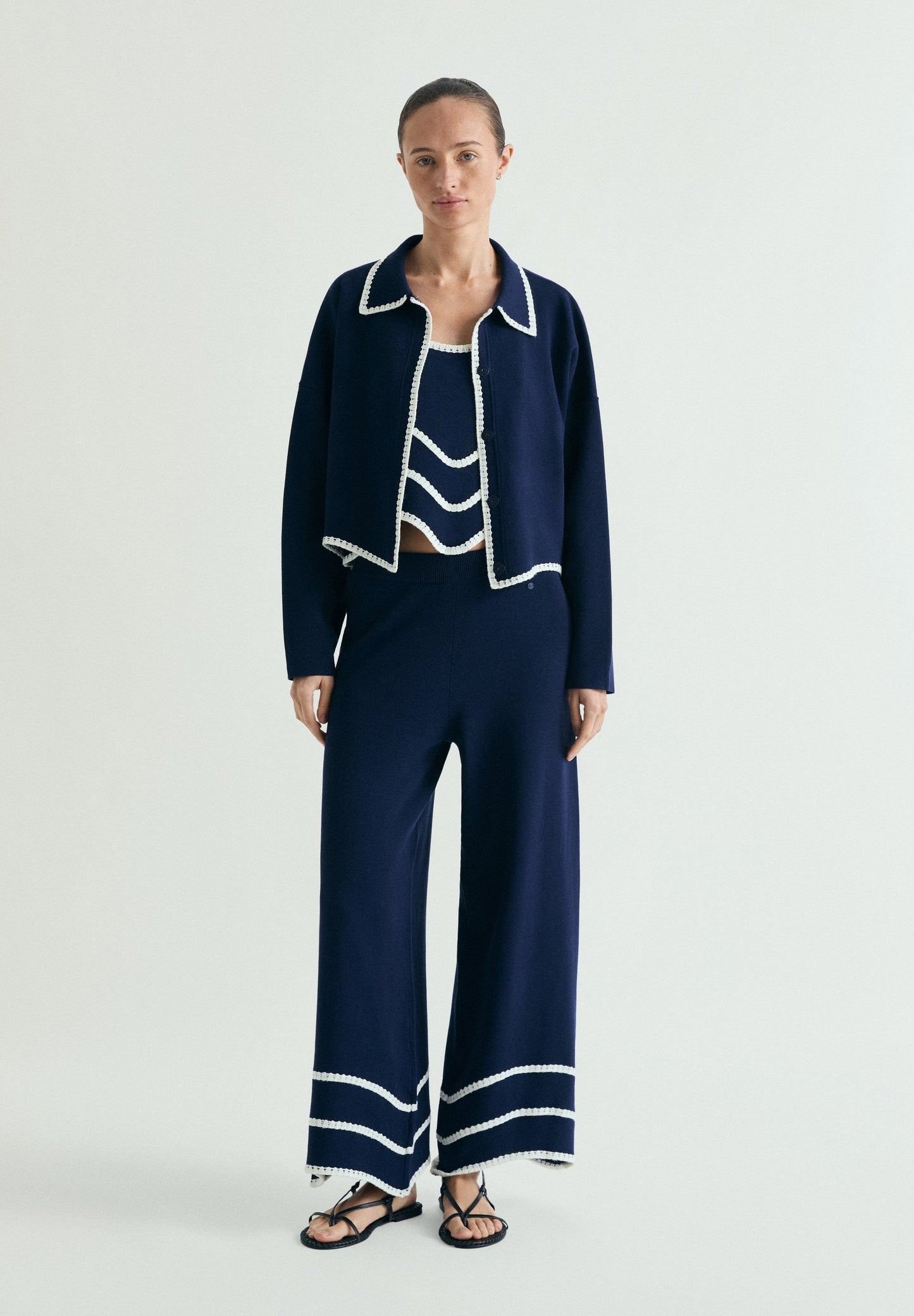 CONTRAST FINE KNIT TROUSERS