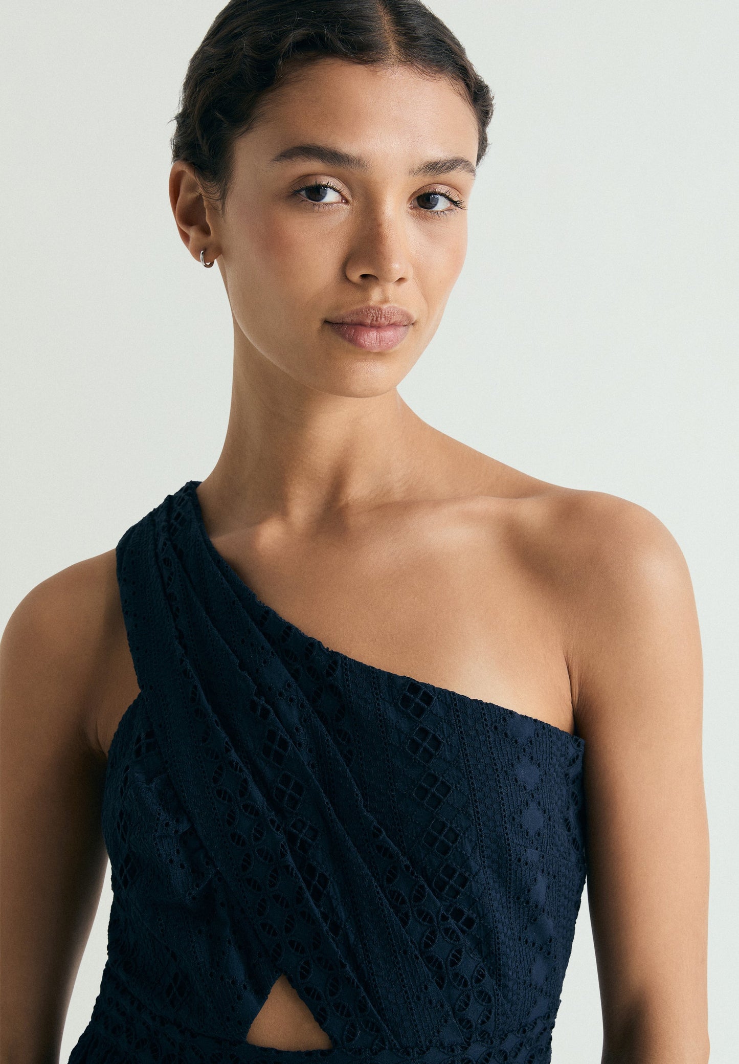 ASYMMETRIC EMBROIDERED MIDI DRESS