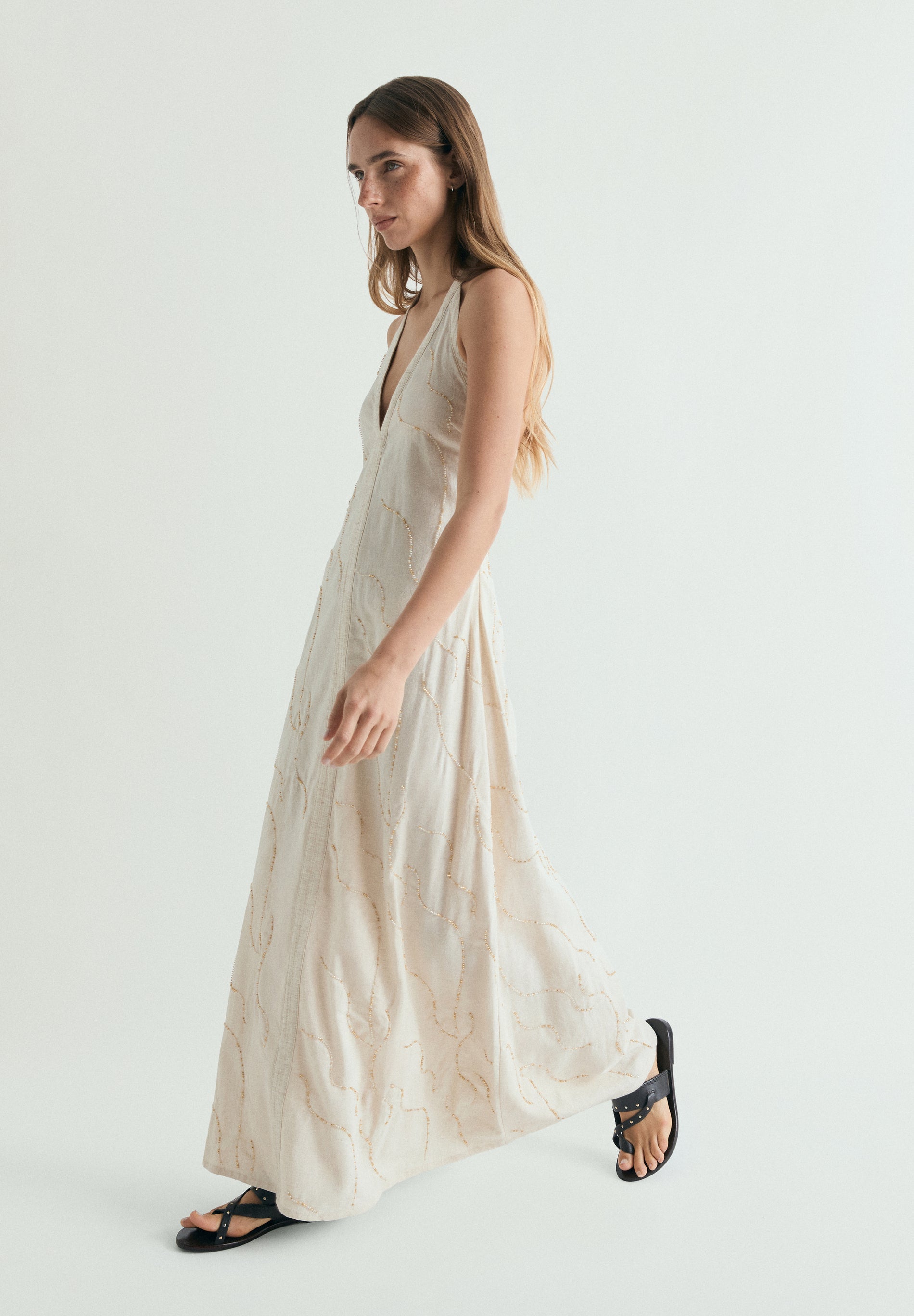 BEADED HALTER DRESS