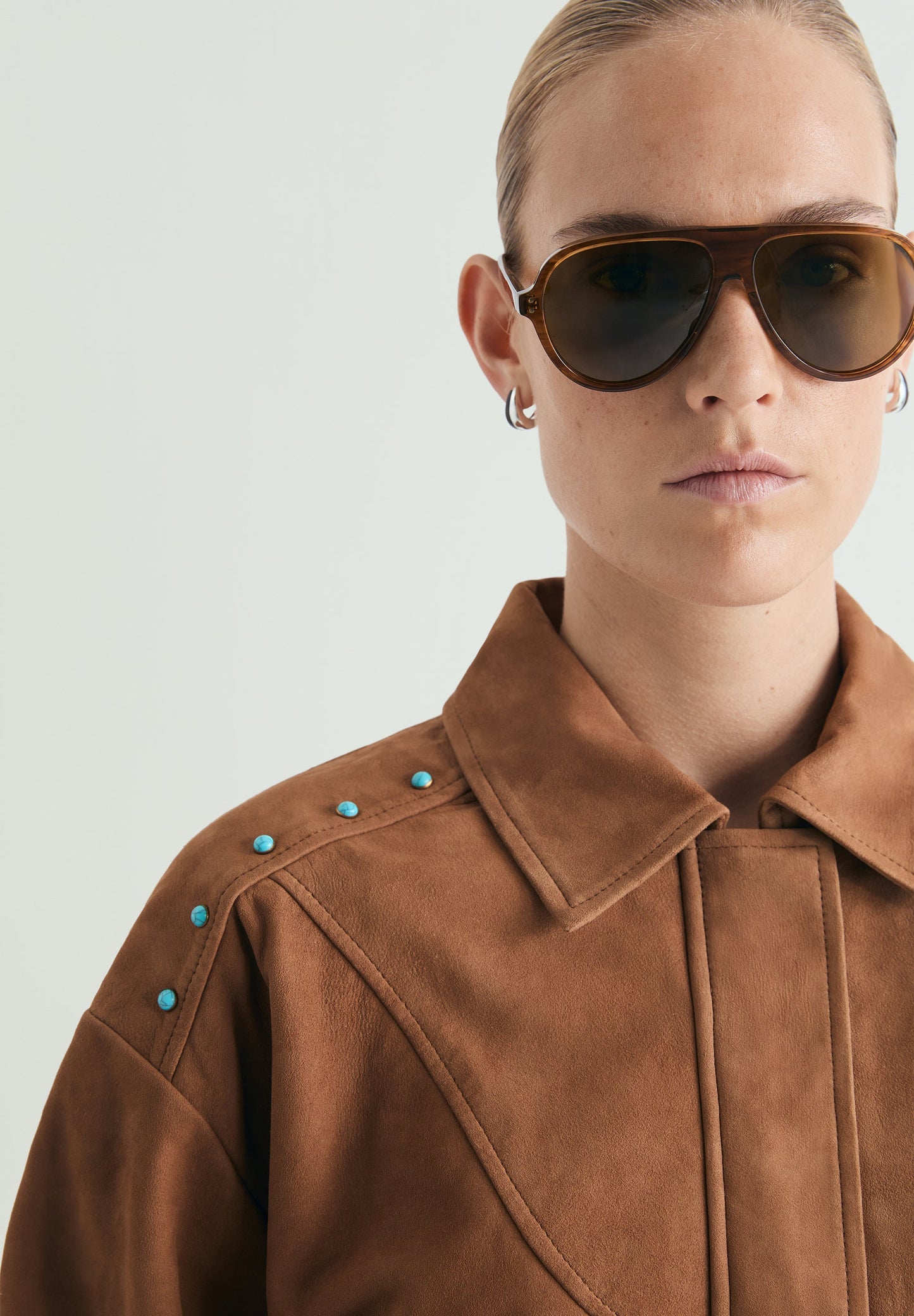 STUDDED SUEDE BOMBER JACKET