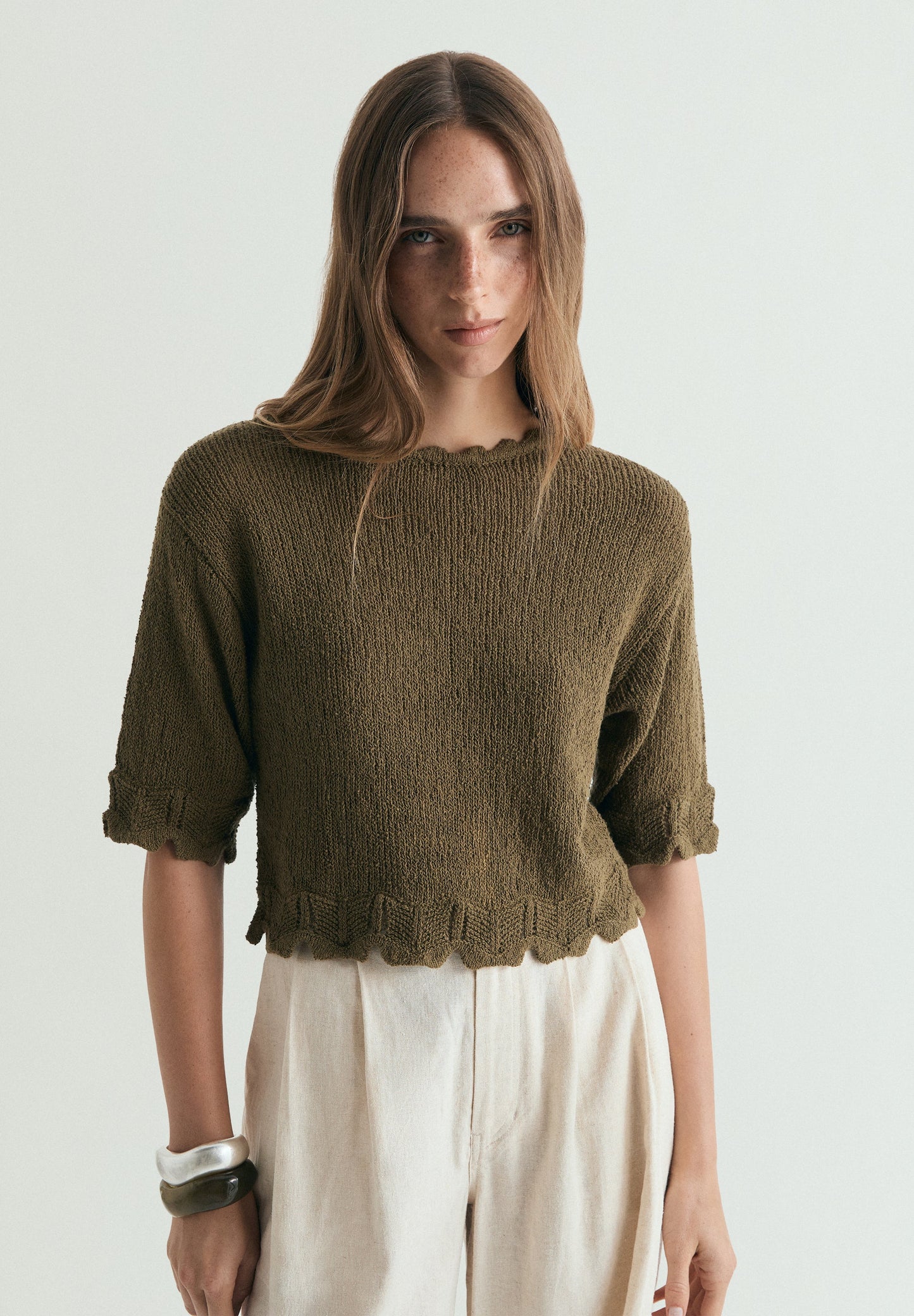 CROPPED SHORT SLEEVE SWEATER