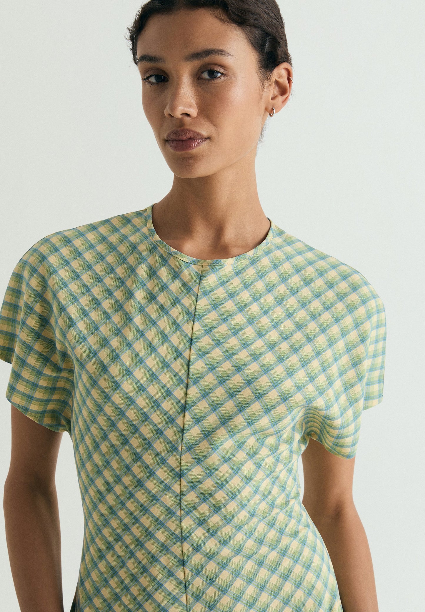 CHECK PRINT MIDI DRESS