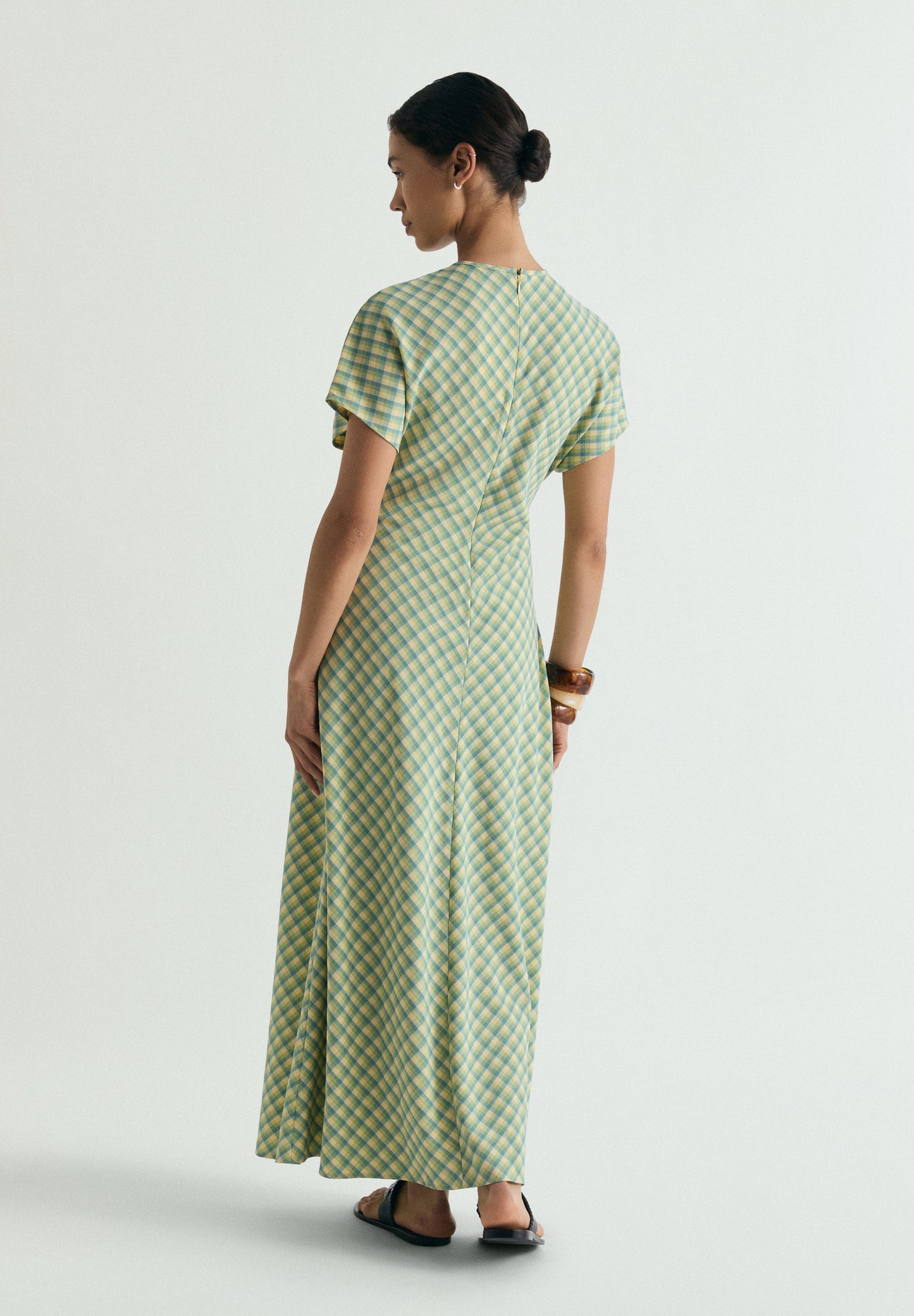 CHECK PRINT MIDI DRESS