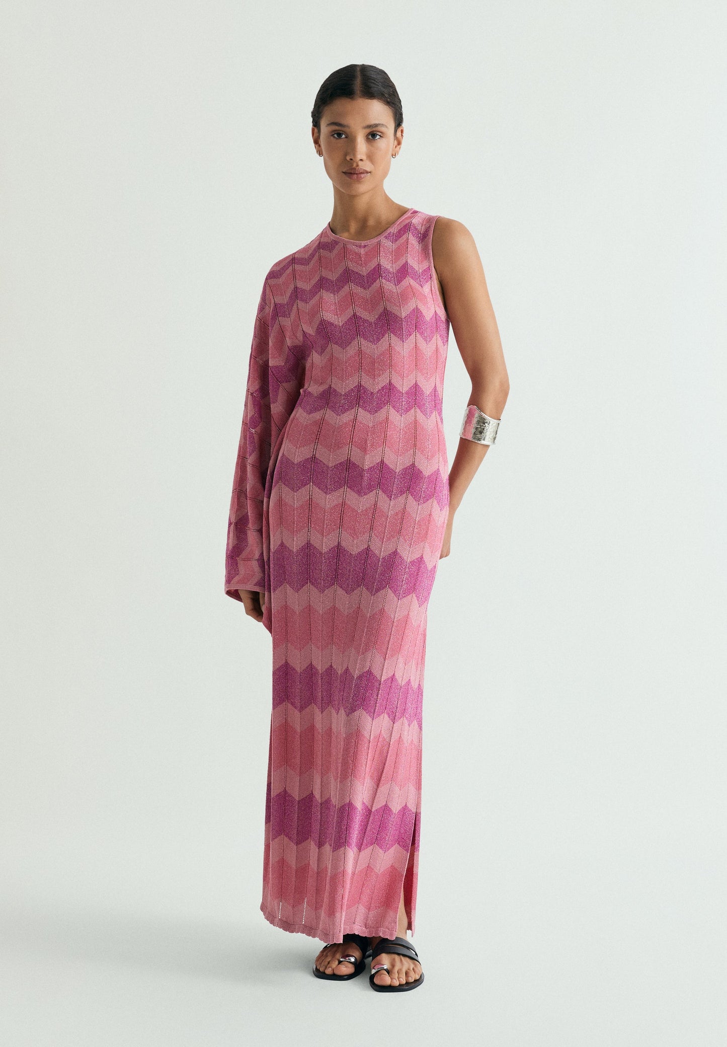 ASYMMETRIC LUREX KNIT DRESS
